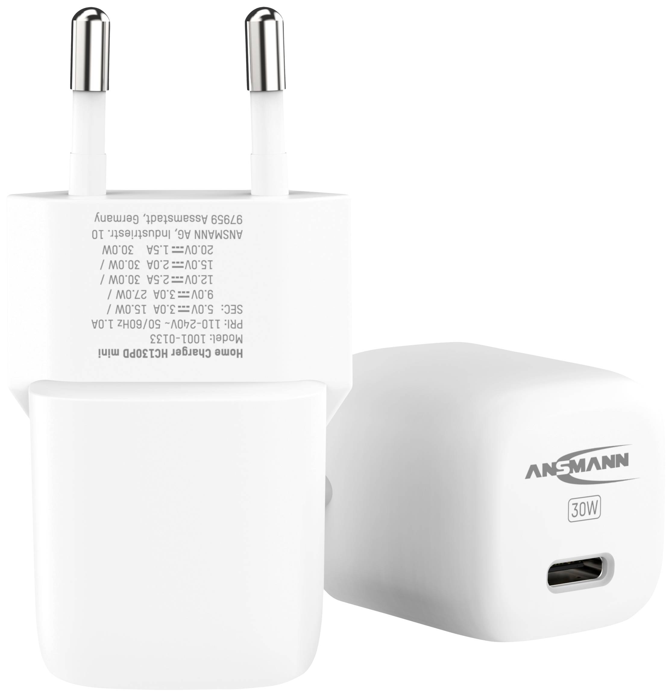 Ansmann Home Charger HC130PD-mini USB Ladegerät 30 W 1x USB-C® USB PD Weiß Innenbereich GaN, USB Power Delivery (USB-PD)