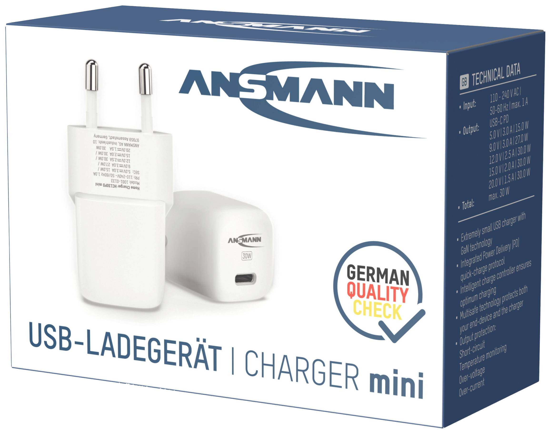 Ansmann Home Charger HC130PD-mini USB Ladegerät 30 W 1x USB-C® USB PD Weiß Innenbereich GaN, USB Power Delivery (USB-PD)