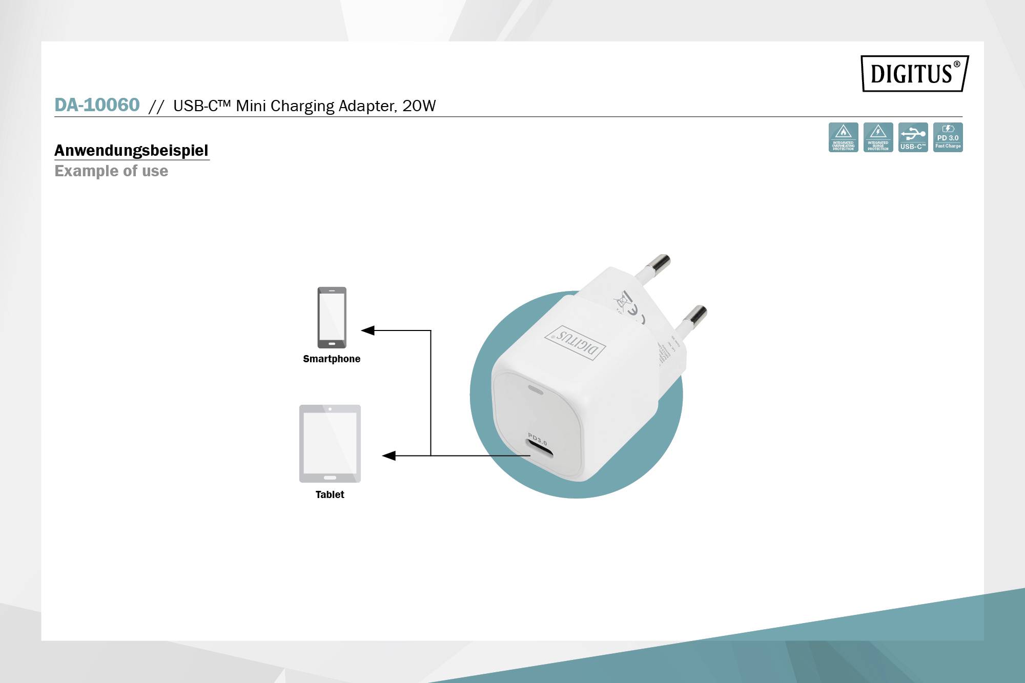 Digitus DA-10060 USB Ladegerät 20 W 1x USB-C® USB PD Weiß Innenbereich