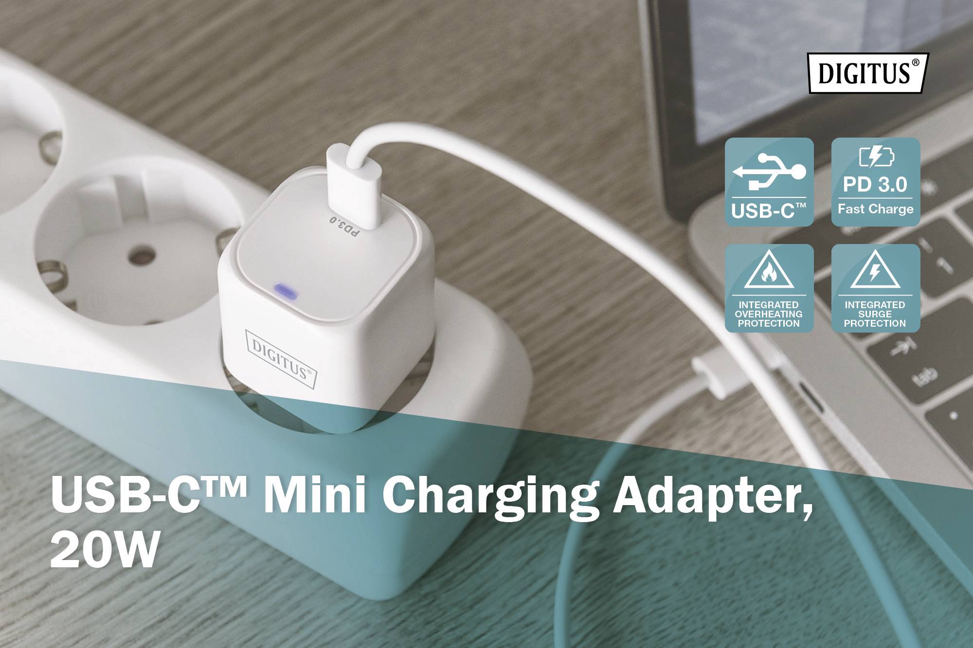 Digitus DA-10060 USB Ladegerät 20 W 1x USB-C® USB PD Weiß Innenbereich