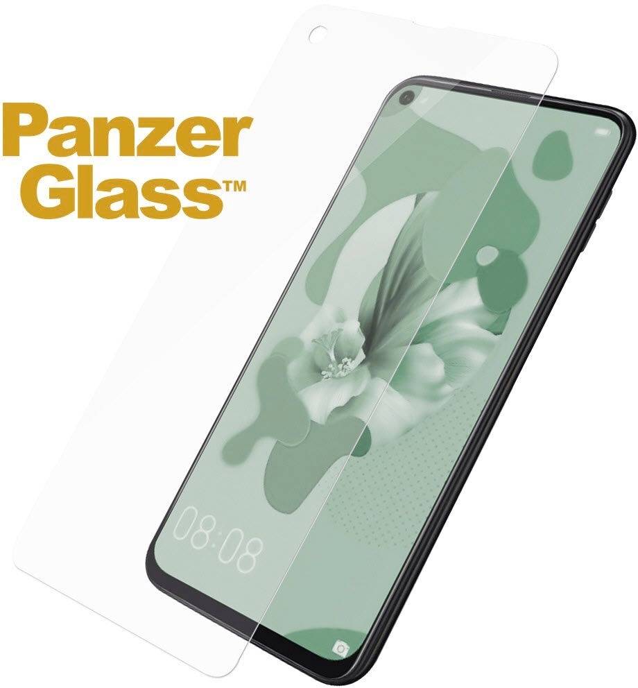 Panzer Glass Displayschutz für Smartphone zeigt robusten, transparenten Schutz auf einem Smartphone mit Blumenhintergrund.