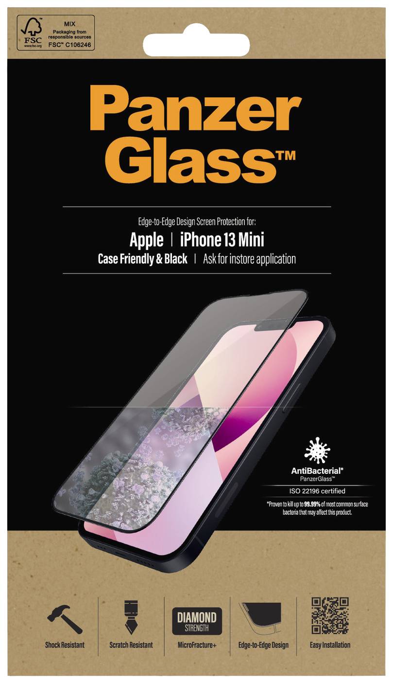 PanzerGlass Edge2Edge Displayschutzglas Apple iPhone 13 mini 1 St. Anti-Fingerprint, antibakteriell PRO2744