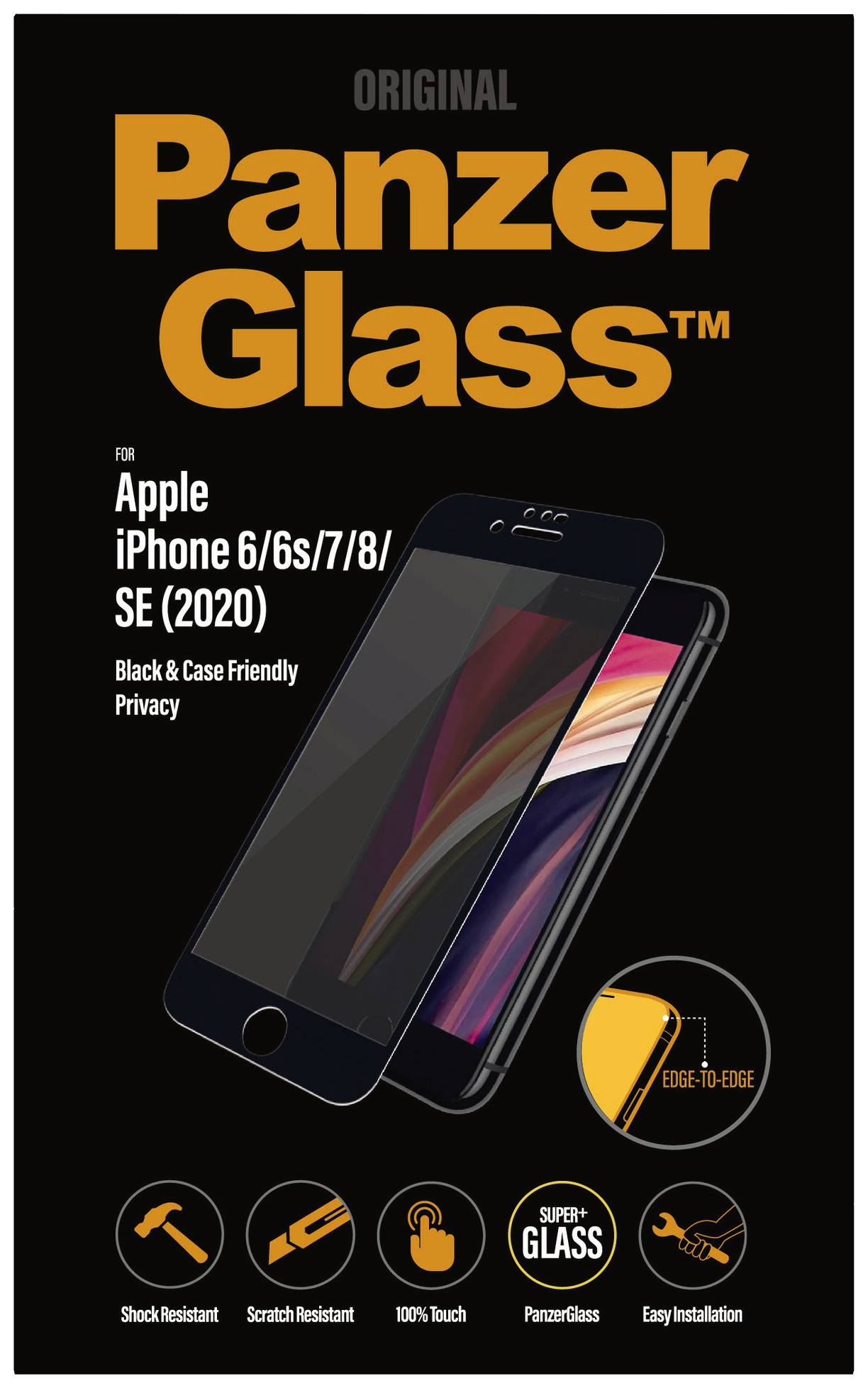 PanzerGlass Edge2Edge Privacy Displayschutzglas mit Blickschutz Apple iPhone SE (Gen.3, 2022), iPhone SE (Gen.2, 2020), iPhone