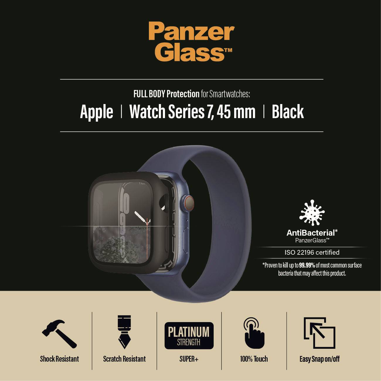 PanzerGlass 3664 FullBody Displayschutzglas Apple Watch Series 7 (44 mm) 1 St. kratzfest, antibakteriell 3664