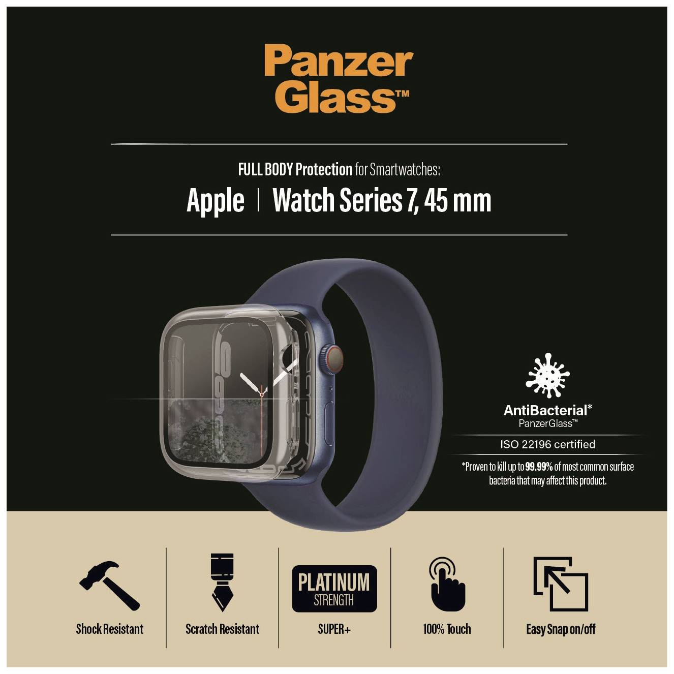 PanzerGlass 3659 Full Body Displayschutzglas Apple Watch Series 7 (45 mm) 1 St. kratzfest, antibakteriell 3659