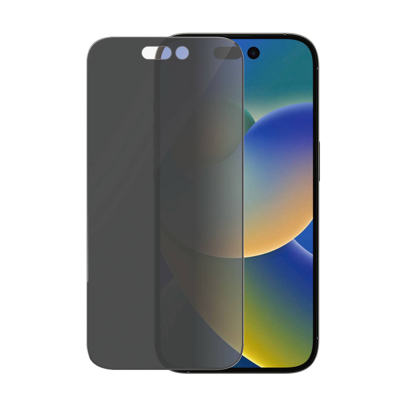 Smartphone mit gebogenem Display und farbigem Bildschirmhintergrund, daneben eine matte Displayschutzfolie.