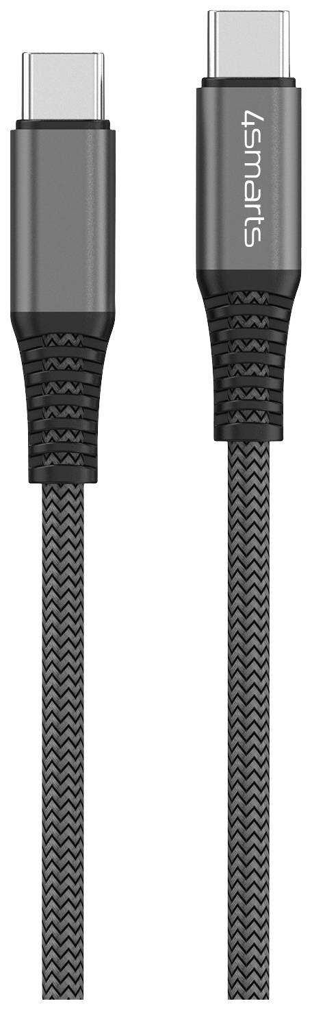 Zwei schwarze USB-C-Kabel mit geflochtenem Design, eines mit '4smarts'-Logo.