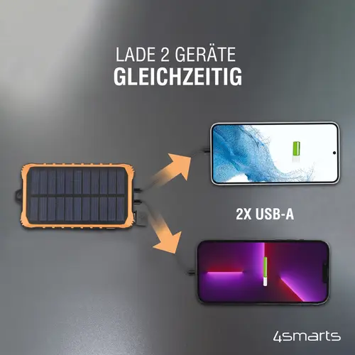4Smarts Prepper Solar Powerbank 12000 mAh Li-Ion Schwarz, Orange LED Taschenlampe, Outdoor 4Smarts Prepper Solar Powerbank 12000 mAh Li-Ion Schwarz, Orange LED Taschenlampe, Outdoor