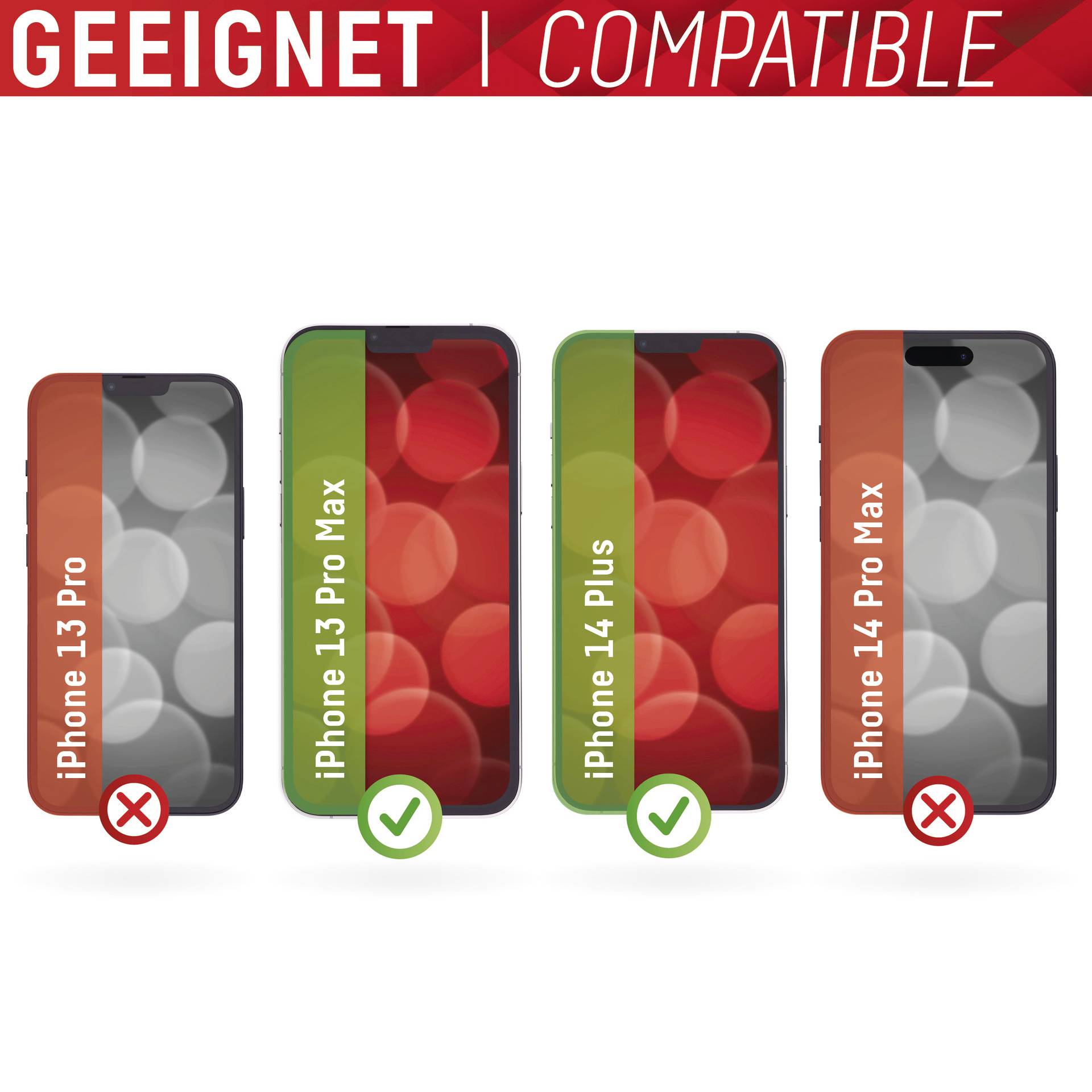 Geeignet für iPhone 13 Pro Max und iPhone 14 Plus; nicht geeignet für iPhone 13 Pro und iPhone 14 Pro Max.