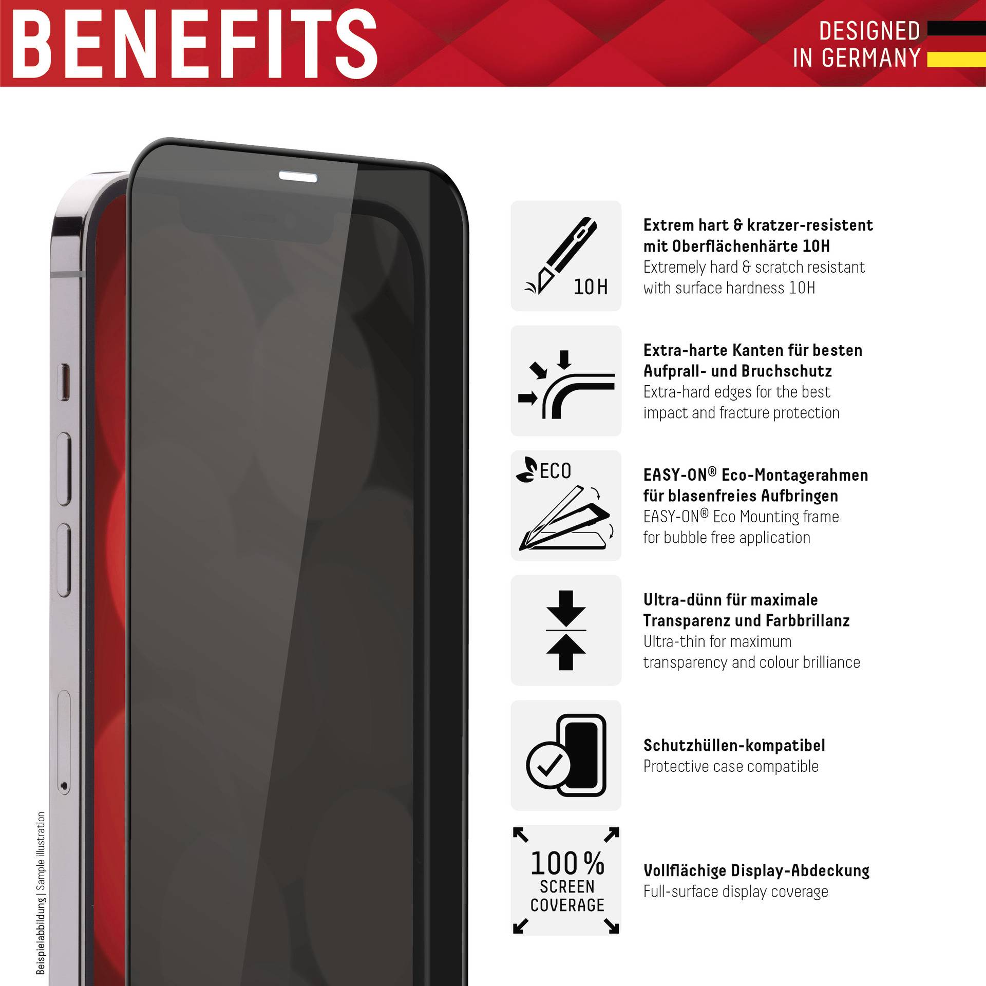 DISPLEX "Privacy Glass" Full Cover Displayschutzglas mit Blickschutz Apple iPhone 14, iPhone 13, iPhone 13 Pro 1 St. 1706