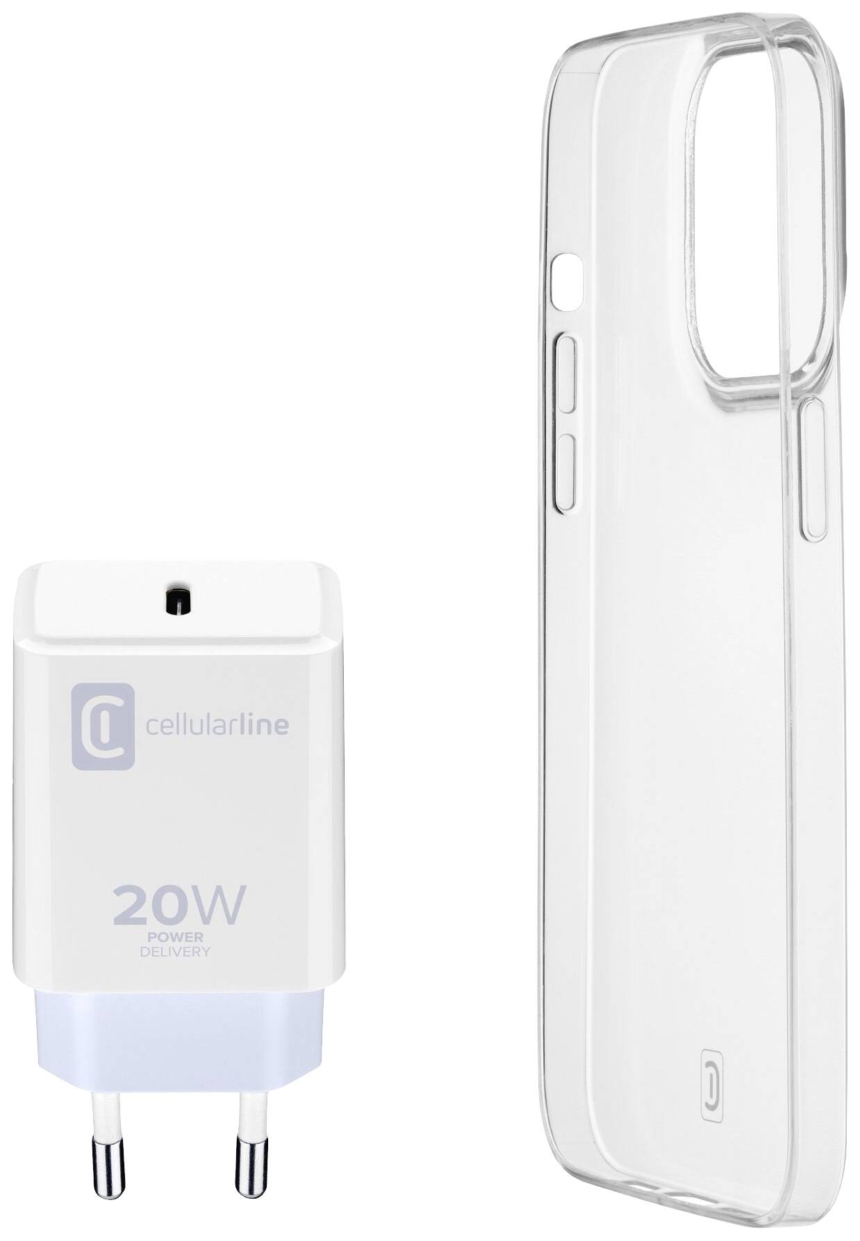 Cellularline Starter Kit Charger+Case Handy Ladegerät iPhone 14 USB-C® Transparent, Weiß