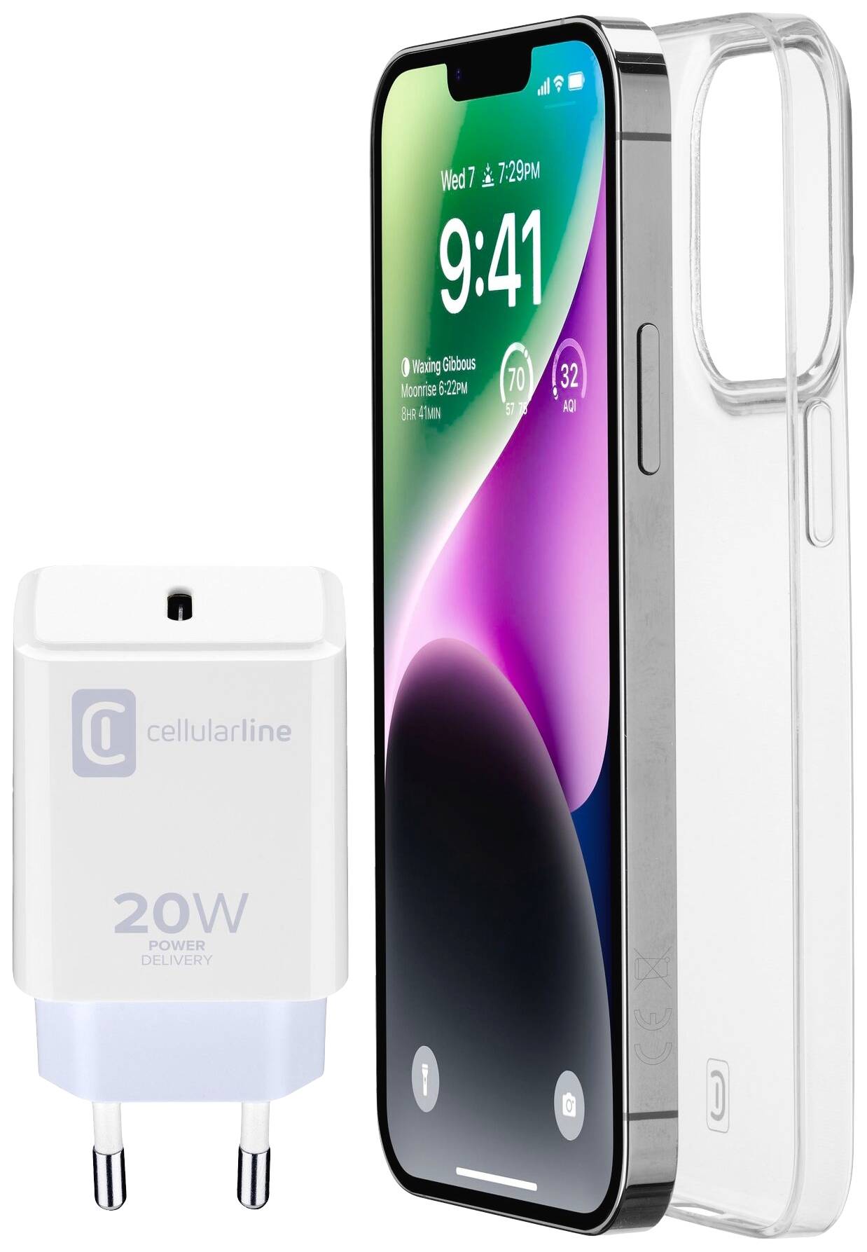 Cellularline Starter Kit Charger+Case iPhone 14 1x USB-C® Transparent, Weiß
