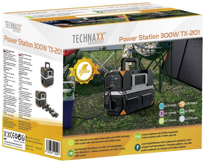 Technaxx TX-201 Powerstation 12.5 Ah Power Delivery Li-Ion Schwarz-Silber, Orange Outdoor