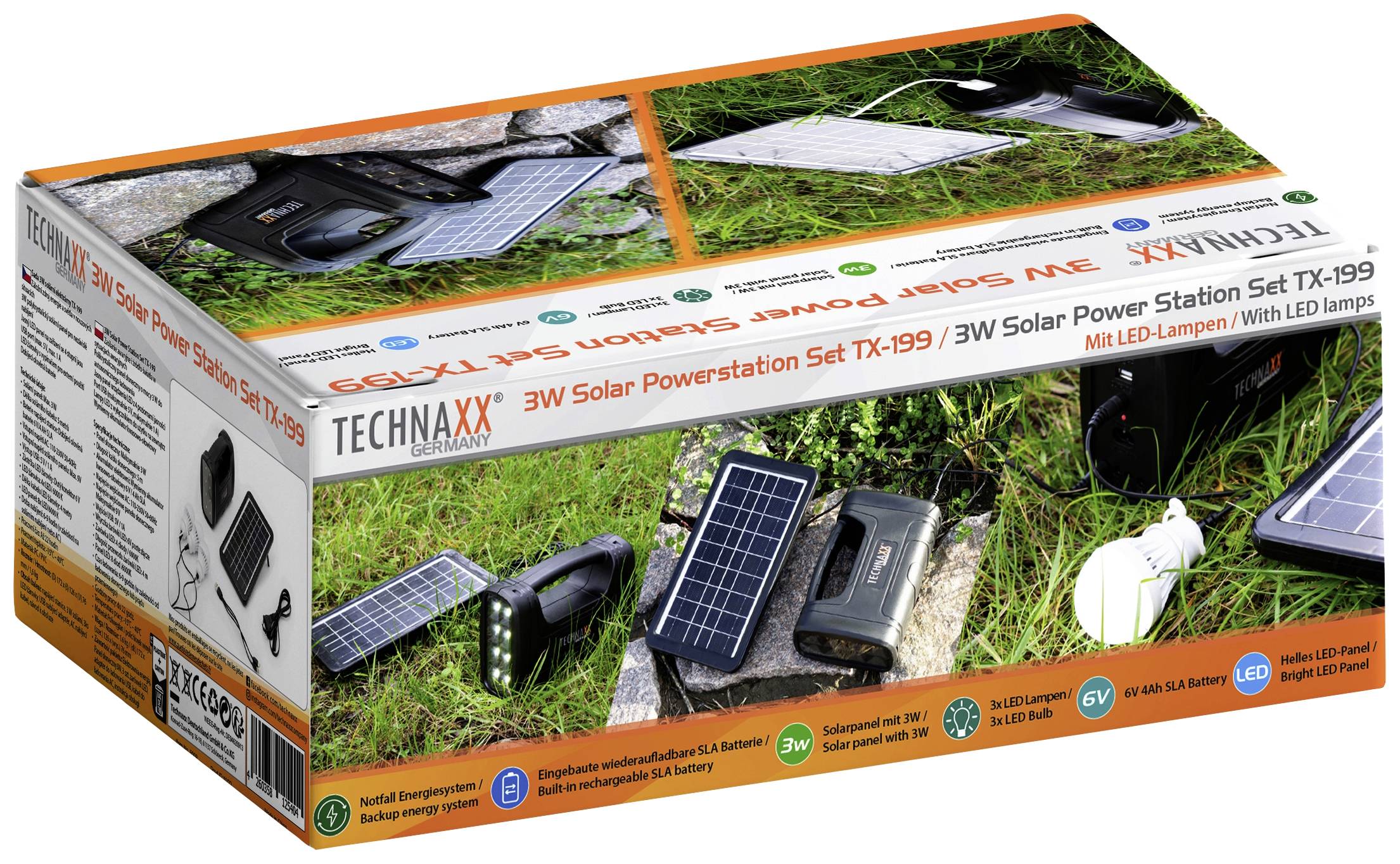 Technaxx TX-199 Bleiakku 4 Ah Blei-Säure Schwarz-Weiß Outdoor, LED Taschenlampe, ohne Laderegler