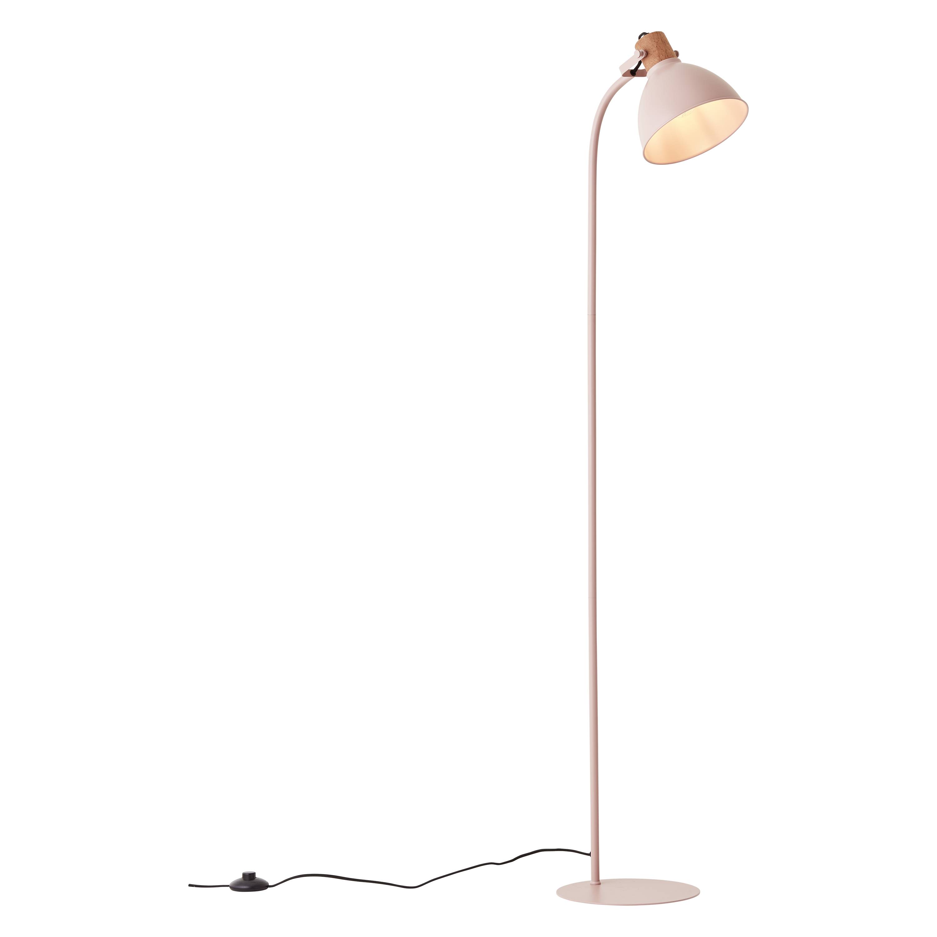 Eine schlanke, rosa Stehlampe mit rundem Lampenschirm und schwarzem Kabel. Ideal für modernes Innendesign und stimmungsvolle Beleuchtung.