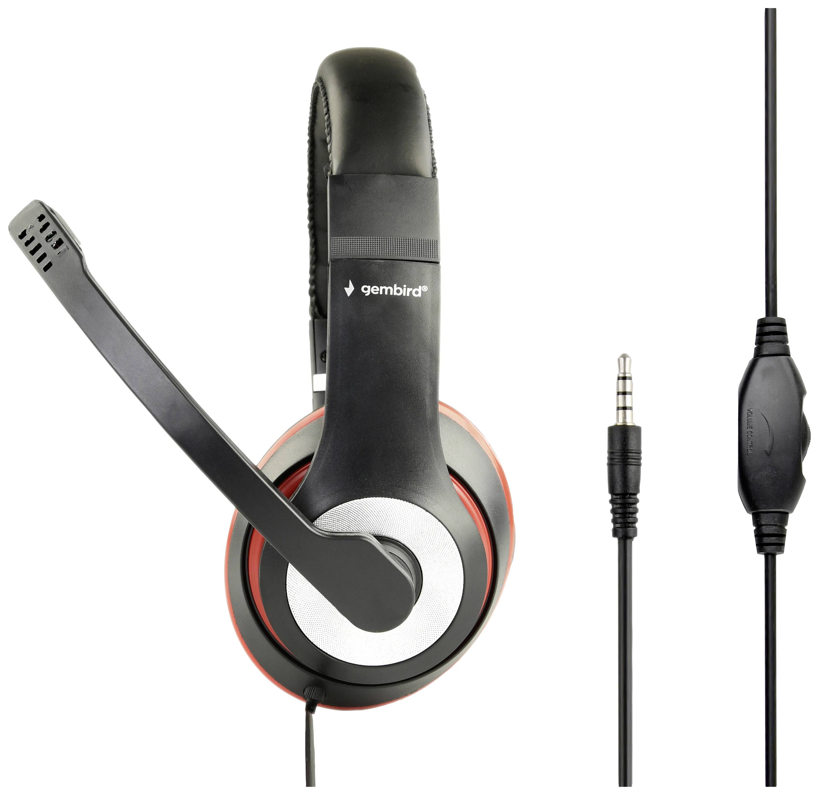 Gembird Over Ear Headset kabelgebunden Schwarz, Rot Lautstärkeregelung, Headset