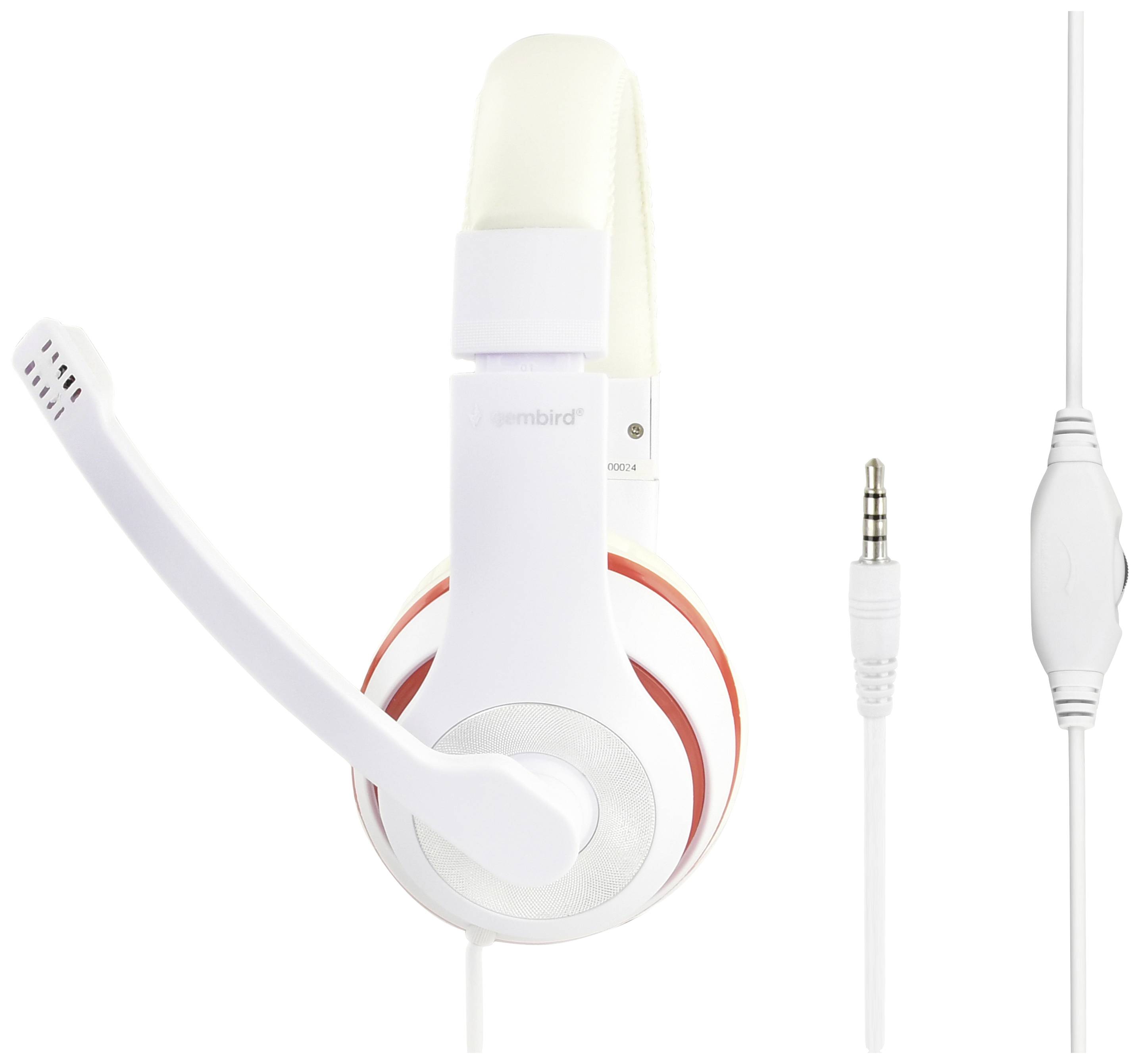 Gembird Over Ear Headset kabelgebunden Weiß, Rot Lautstärkeregelung, Headset
