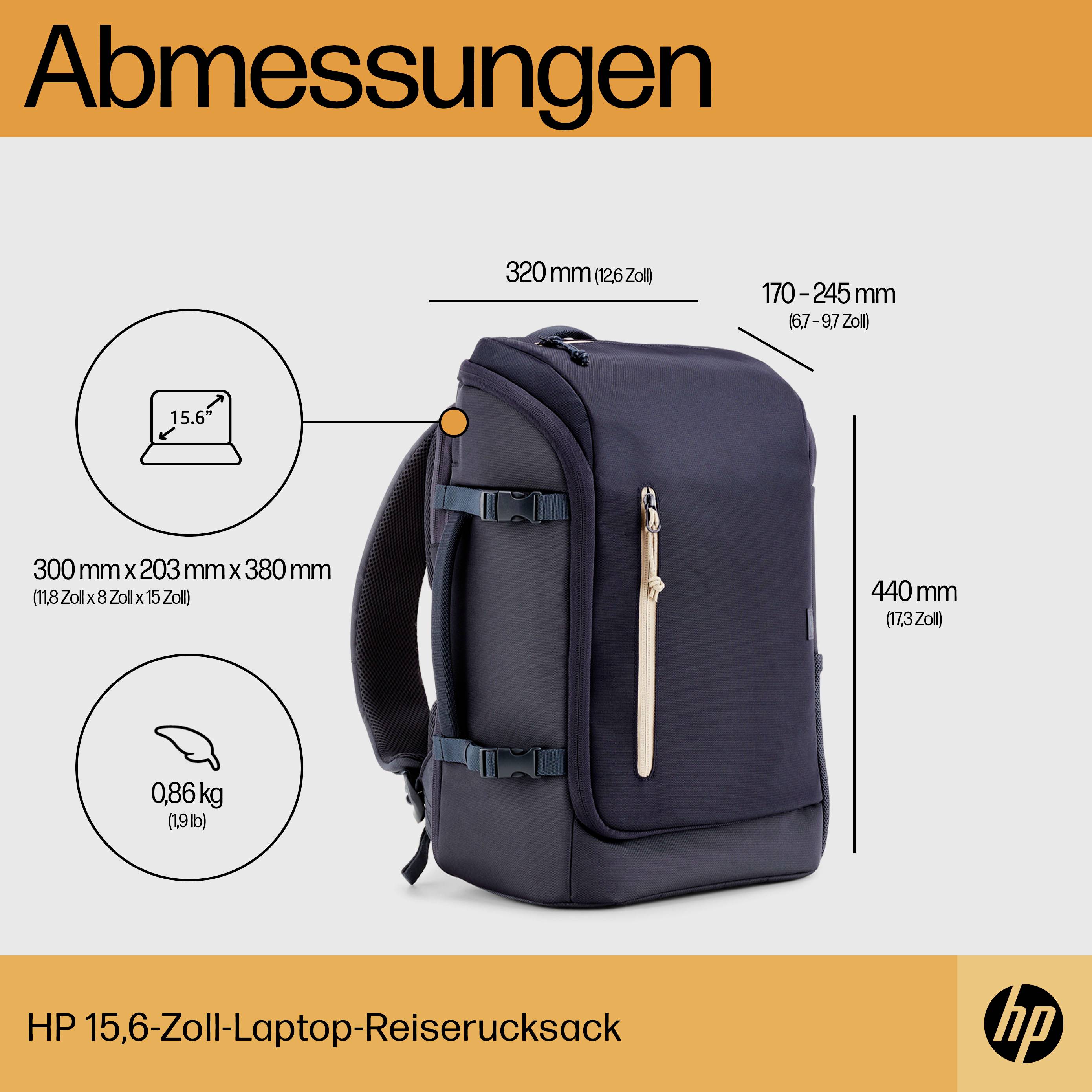 HP Notebook Rucksack Travel 25L Passend für maximal: 39,6 cm (15,6") Blau, Grau