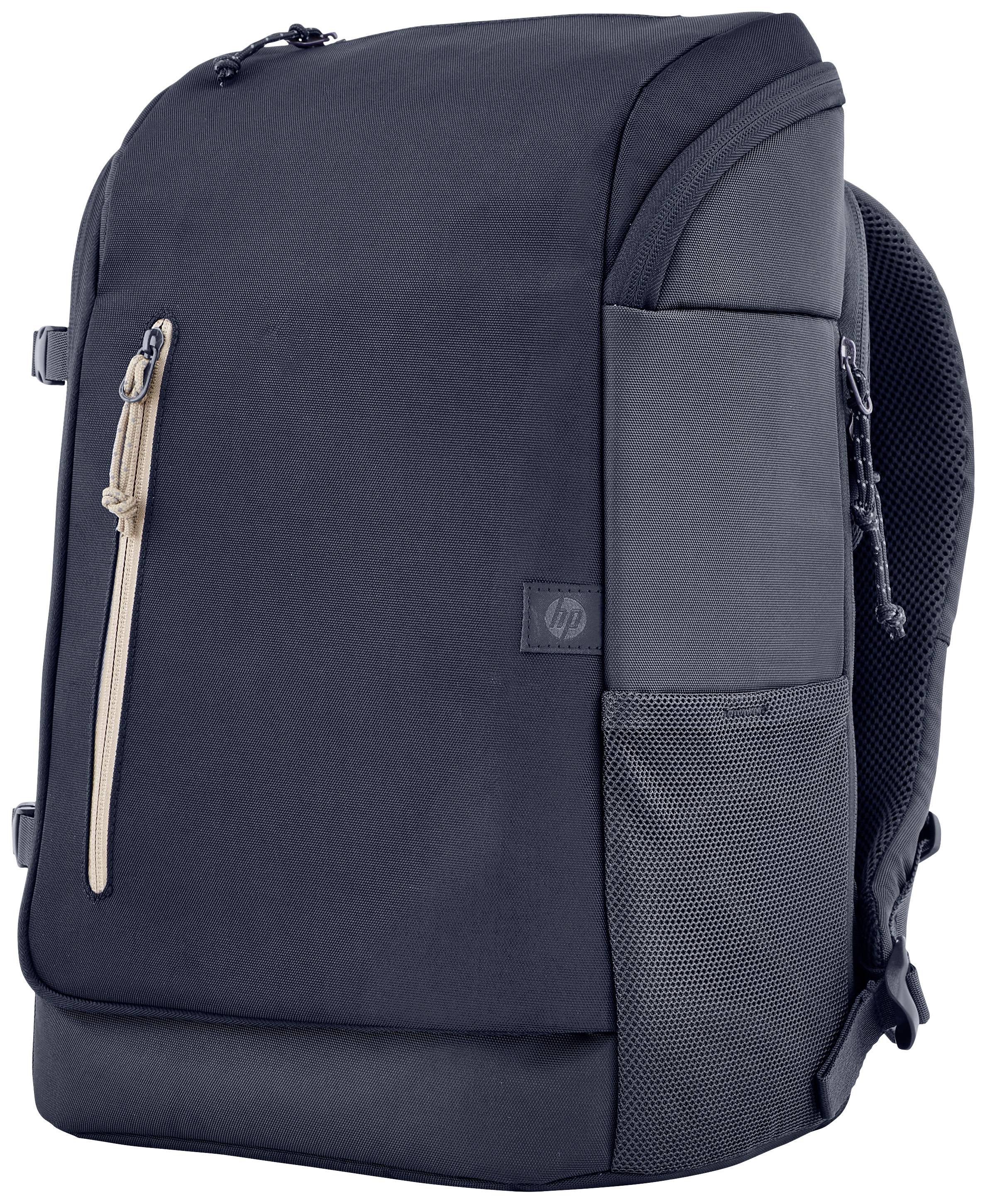 Schwarzer Rucksack mit modernem Design, mehreren Taschen und Netz-Seitenfach. Perfekt für den täglichen Gebrauch.