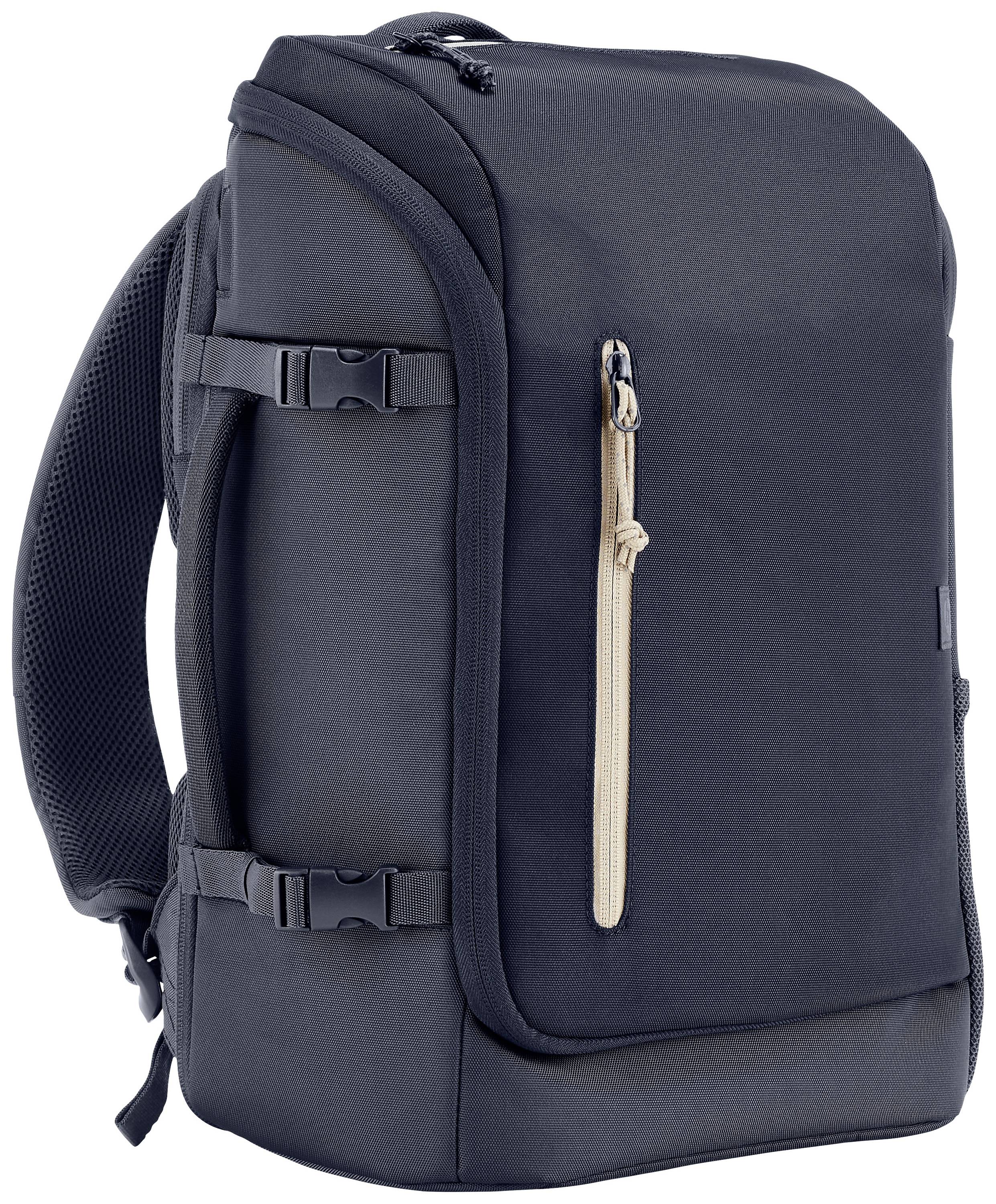 Dunkelgrauer Rucksack mit gepolsterten Trägern und einem äußeren Reißverschlussfach. Ideal für Reisen und täglichen Gebrauch.