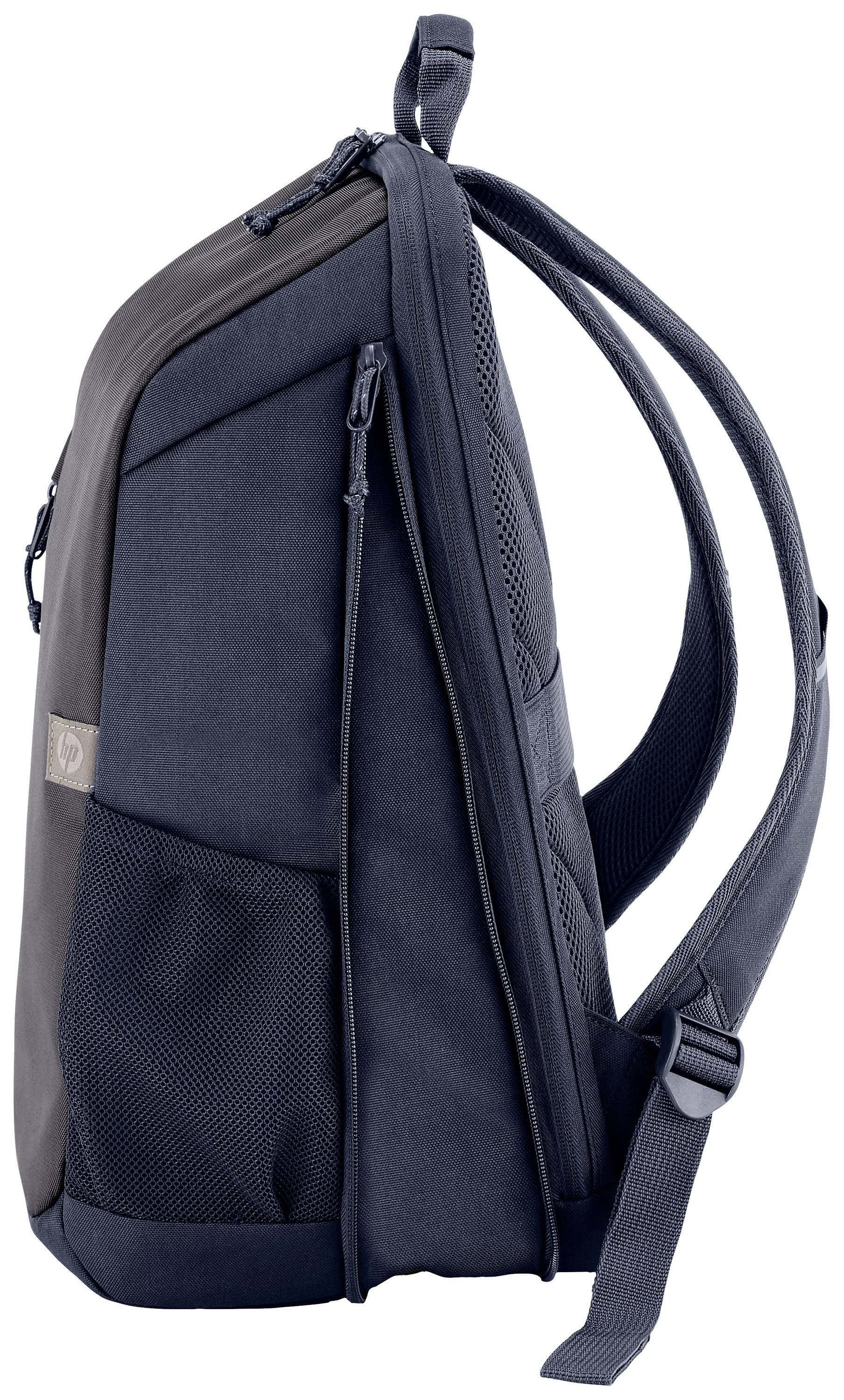 Schwarzer Rucksack in Seitenansicht mit verstellbaren Trägern und Netzseitentaschen. Ideal für den täglichen Gebrauch.