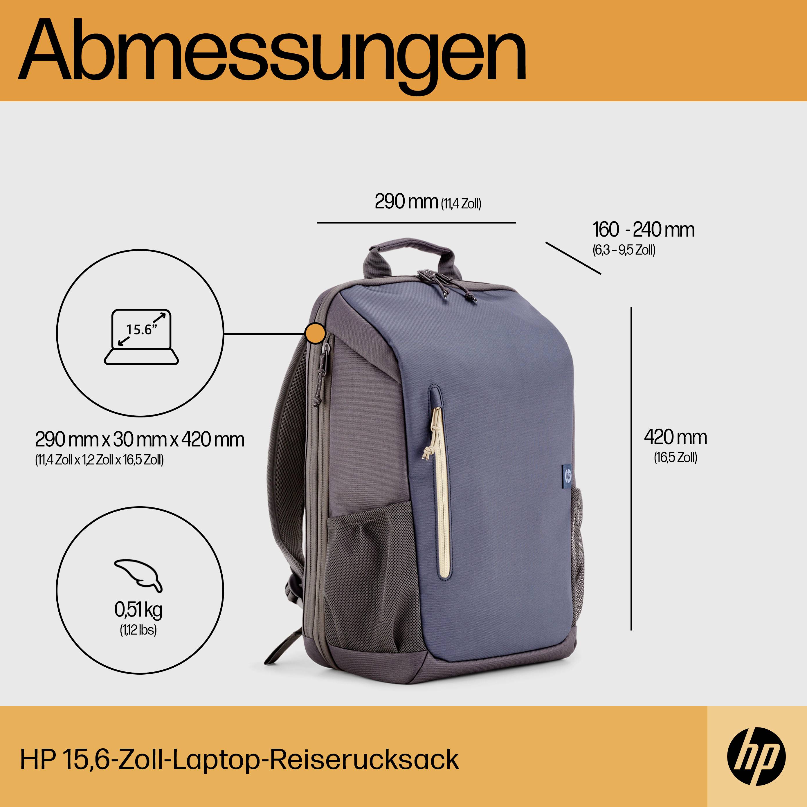 HP Notebook Rucksack Travel 18L Passend für maximal: 39,6 cm (15,6") Blau, Schwarz