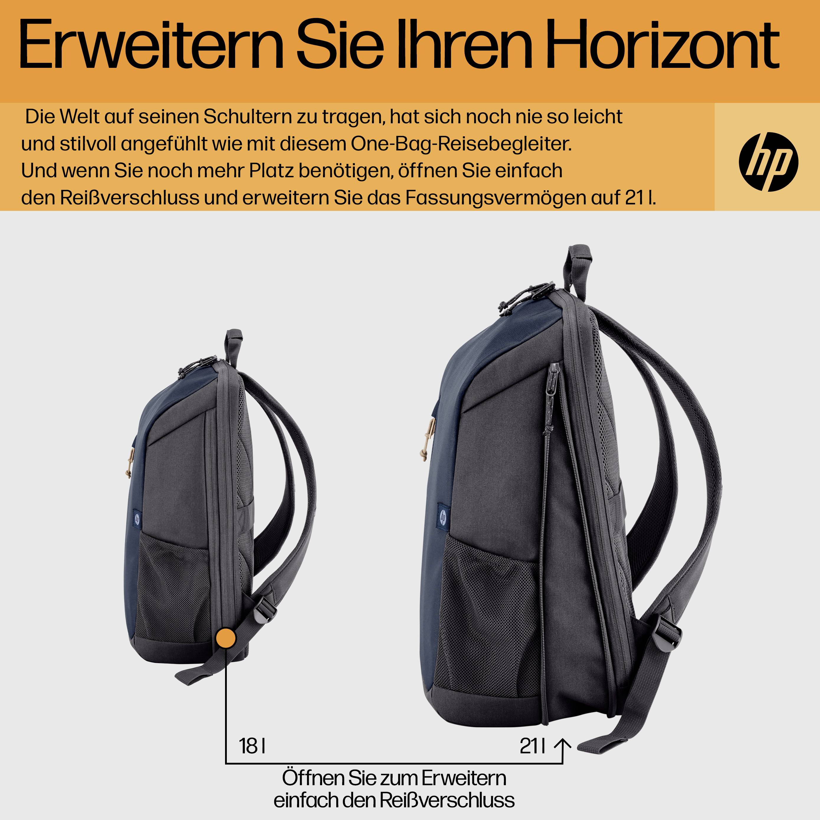 HP Notebook Rucksack Travel 18L Passend für maximal: 39,6 cm (15,6") Blau, Schwarz
