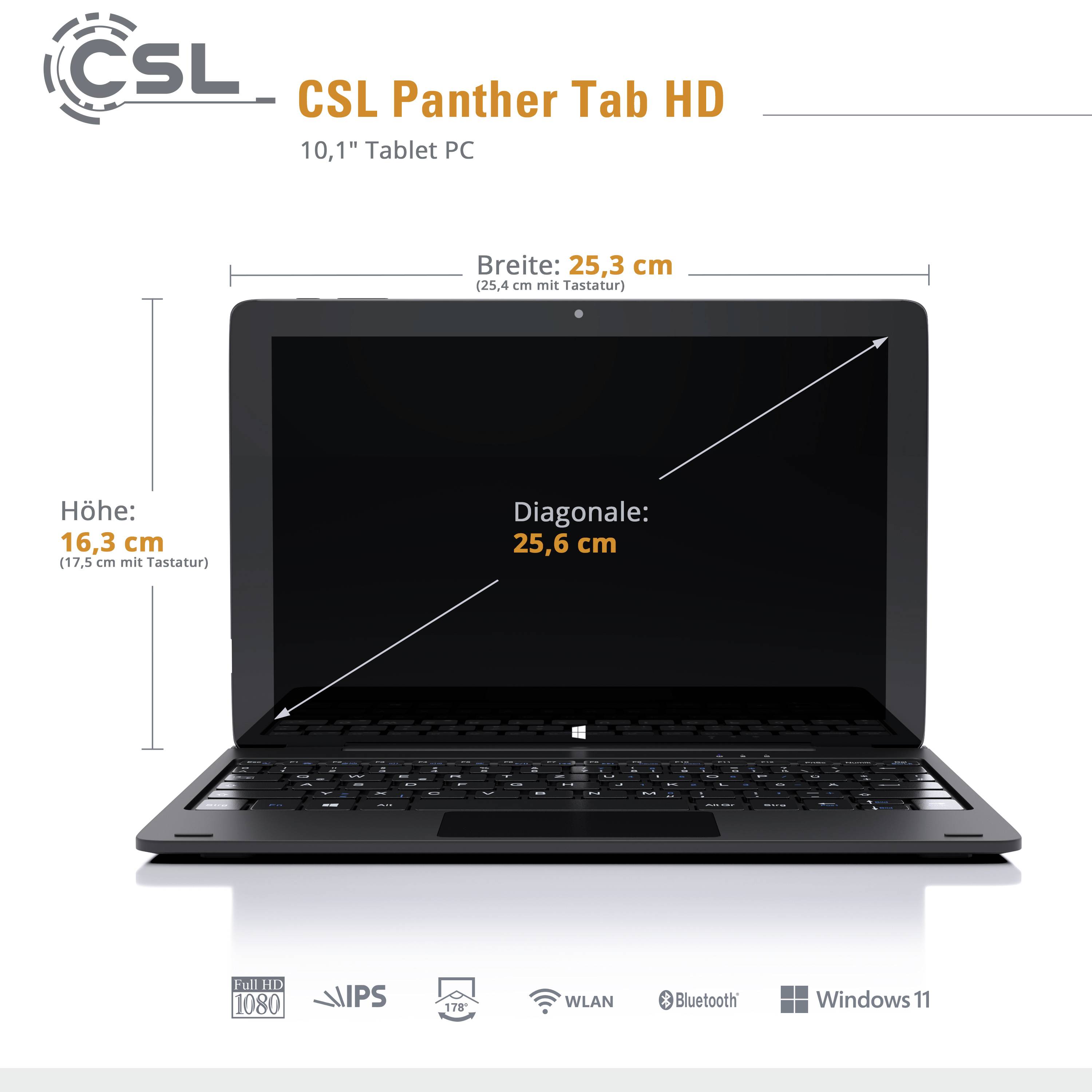 CSL Computer Panther Tab HD WiFi 128 GB Schwarz Windows®-Tablet / 2-in-1 25.7 cm (10.1 Zoll) 1.1 GH