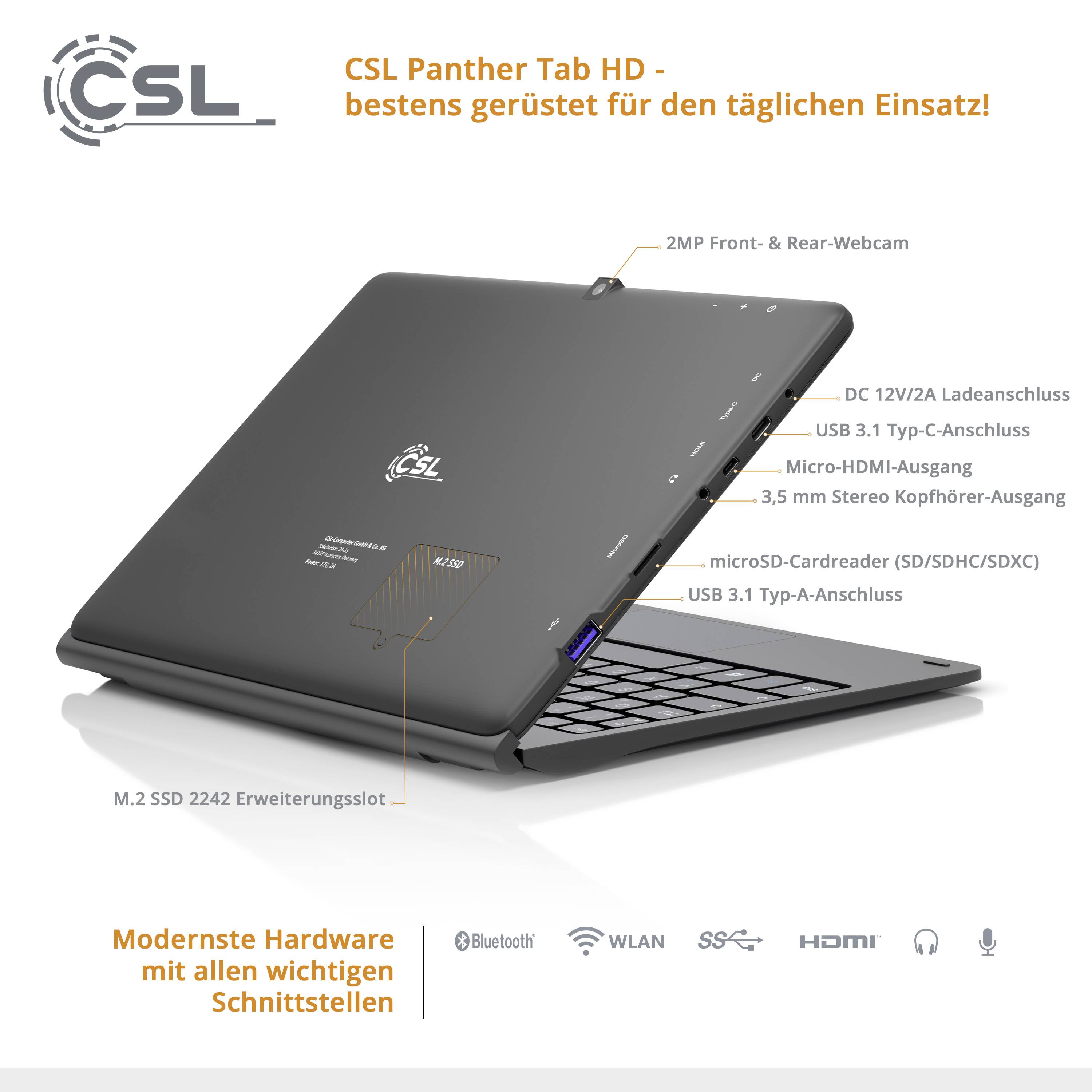 CSL Computer Panther Tab HD WiFi 128 GB Schwarz Windows®-Tablet / 2-in-1 25.7 cm (10.1 Zoll) 1.1 GH