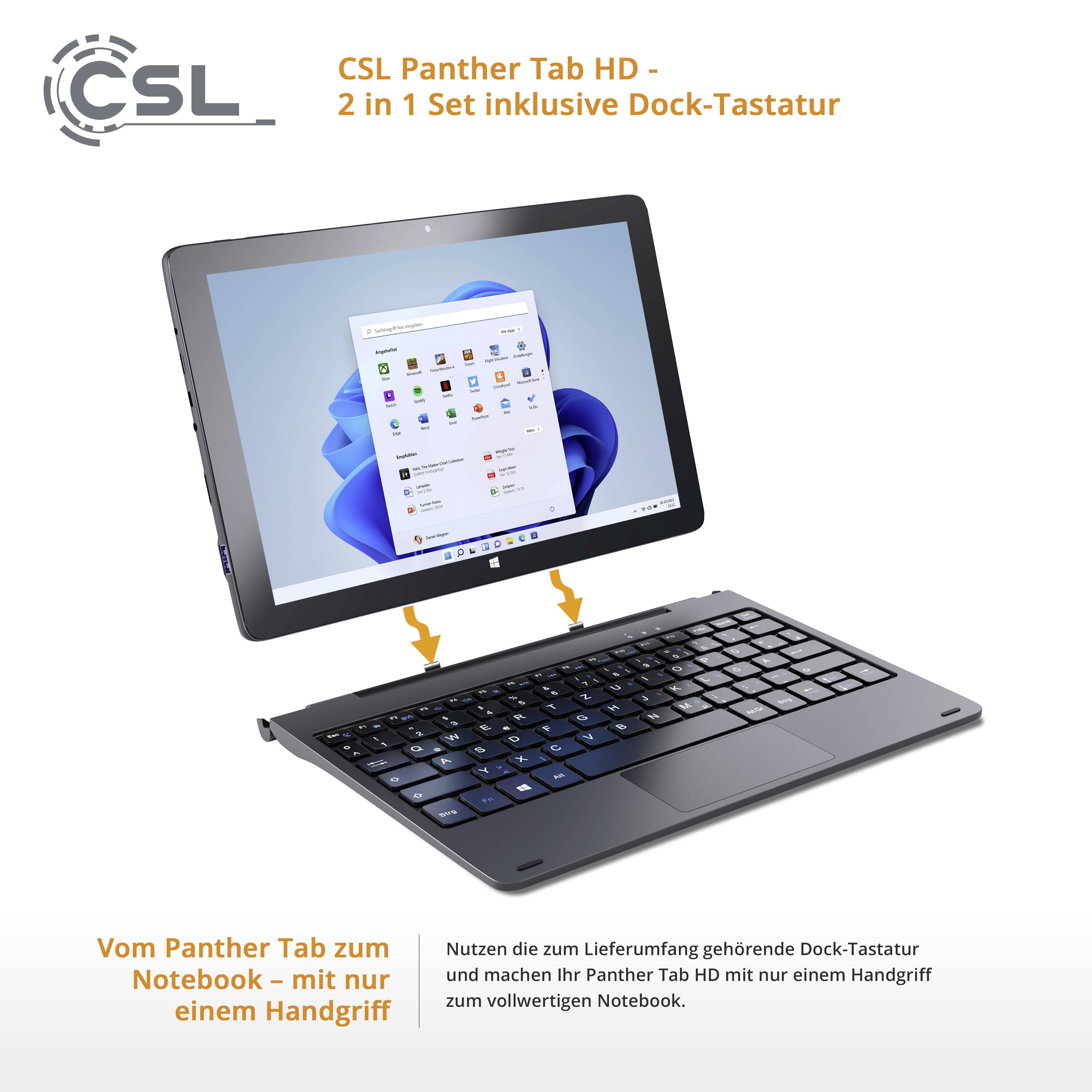 CSL Computer Panther Tab HD WiFi 128 GB Schwarz Windows®-Tablet / 2-in-1 25.7 cm (10.1 Zoll) 1.1 GH