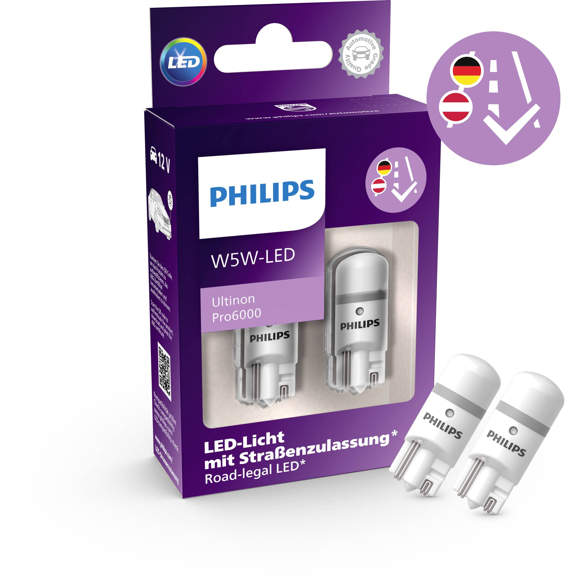 Philips Automotive 11961HU60X2 LED Leuchtmittel Ultinon Pro6000 W5W 12V