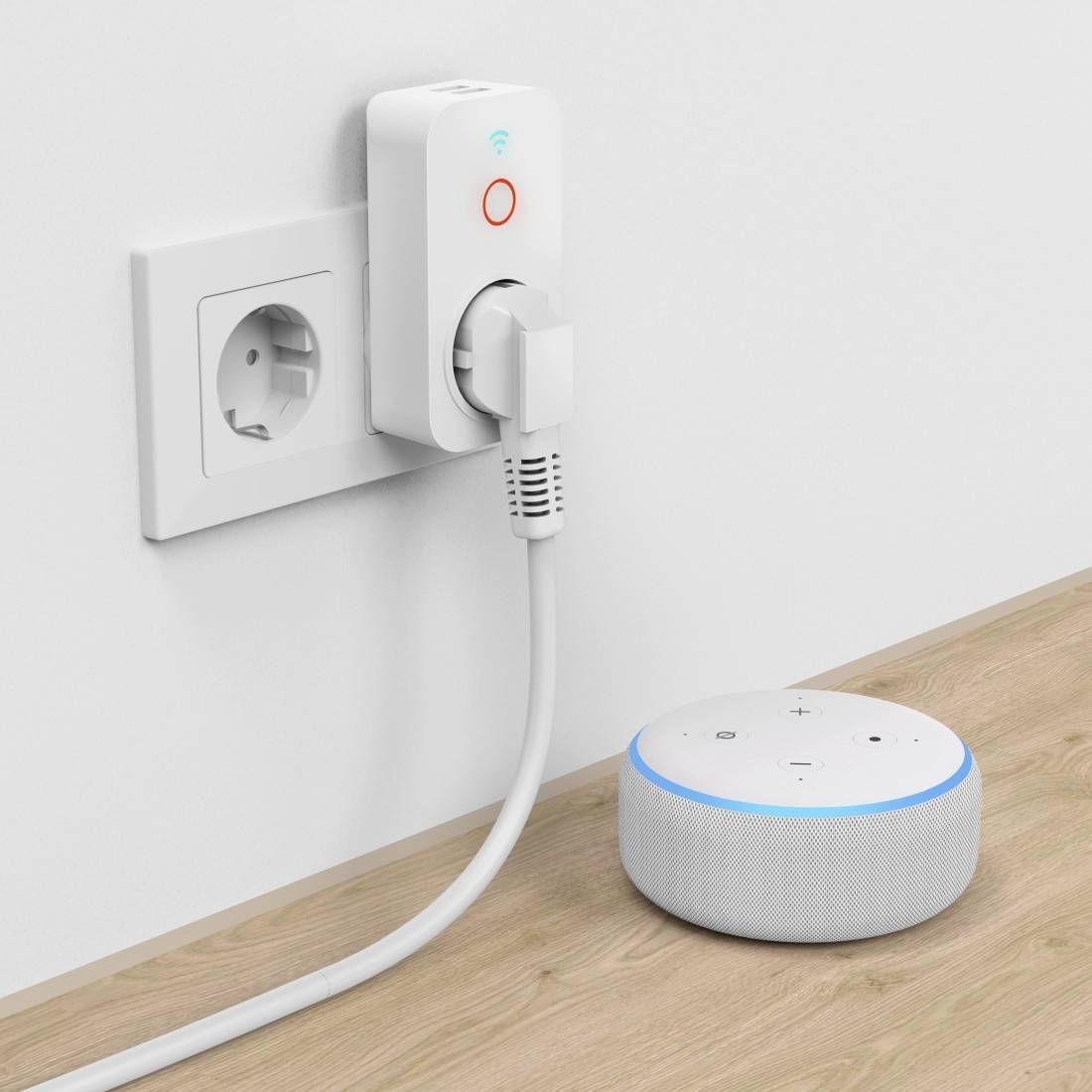 hama 00176612 Smarte Steckdose, 2x USB-A, WLAN , per Sprache/App steuern, 2300W, 10A