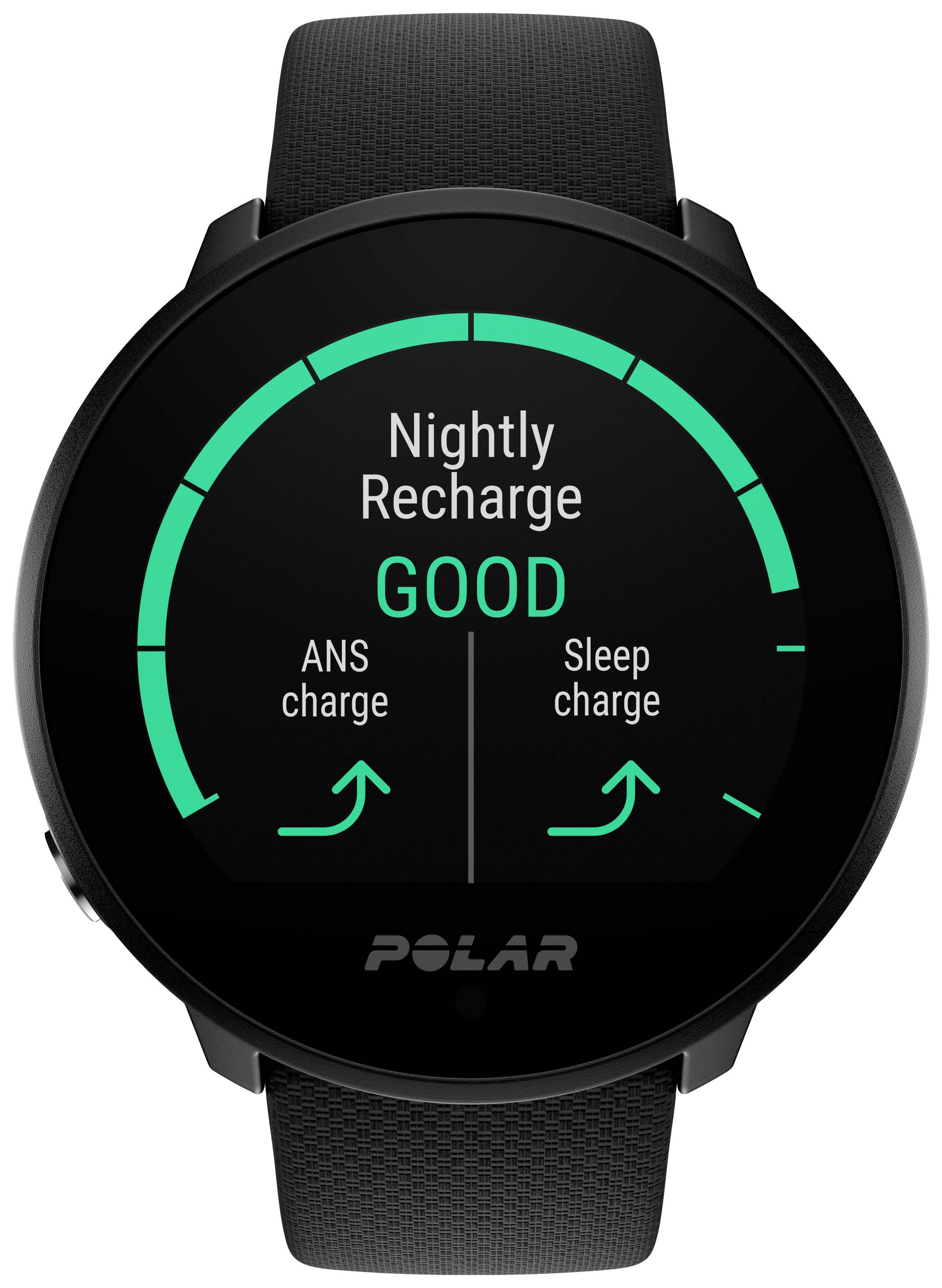 Intelligente Uhr zeigt 'Nightly Recharge GOOD' mit ANS- und Schlafwerte an.