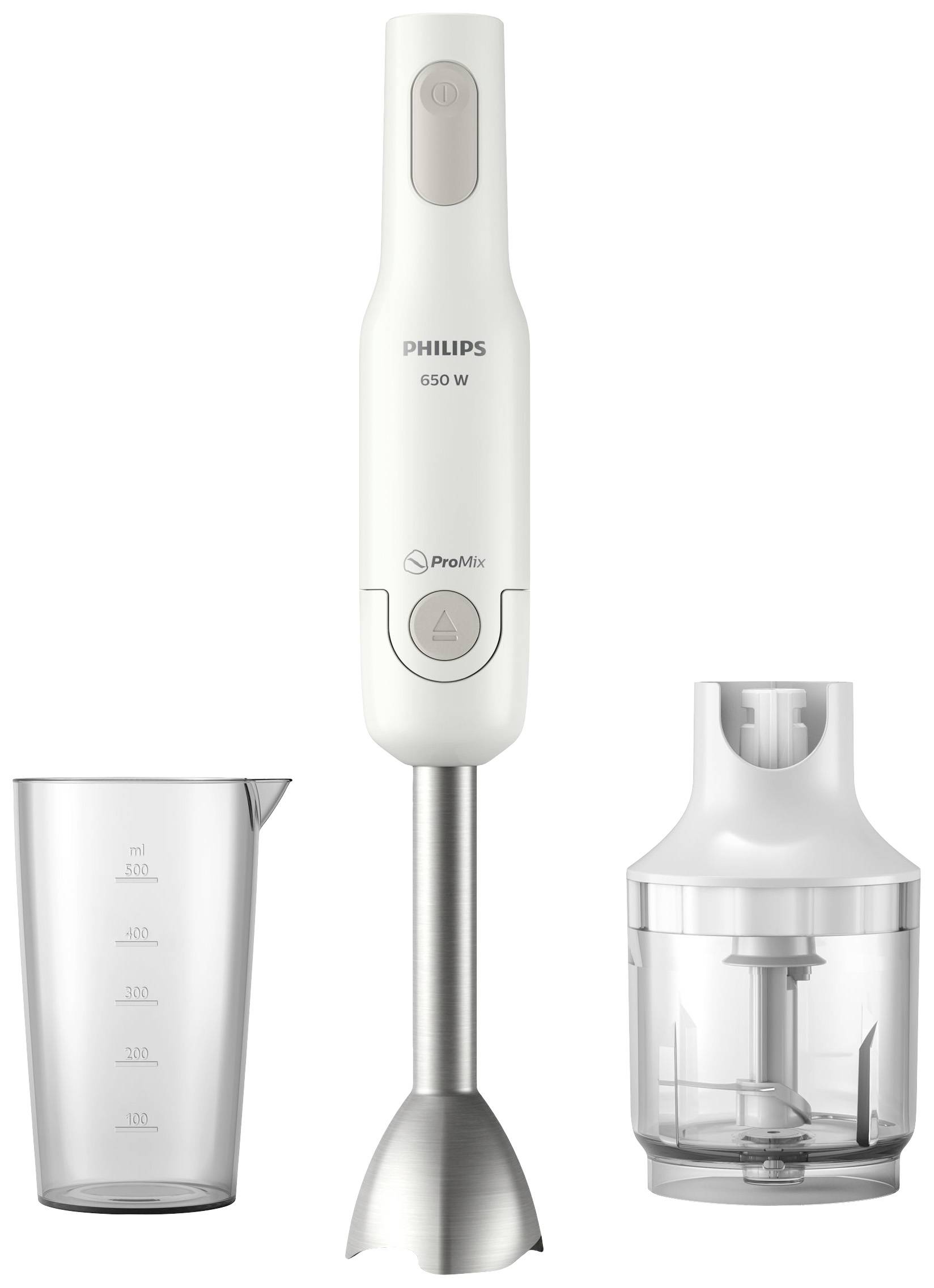 Philips Home HR2535/00 Stabmixer 650 W mit Mixbecher, mit Zerkleinereraufsatz Grau, Weiß