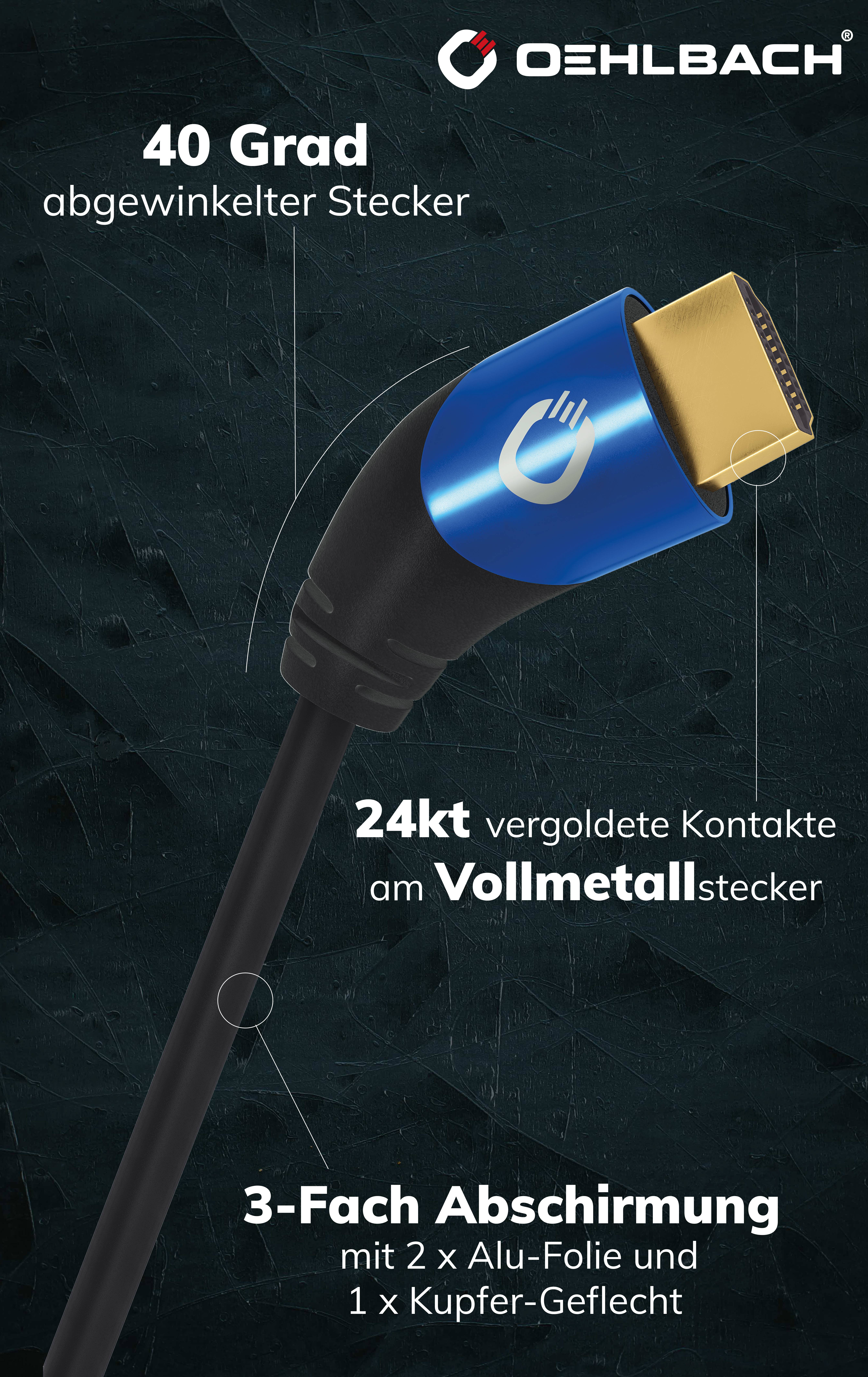 Oehlbach HDMI Anschlusskabel HDMI-A Stecker, HDMI-A Stecker 3.00 m Schwarz D1C42533 8K UHD, dreifac