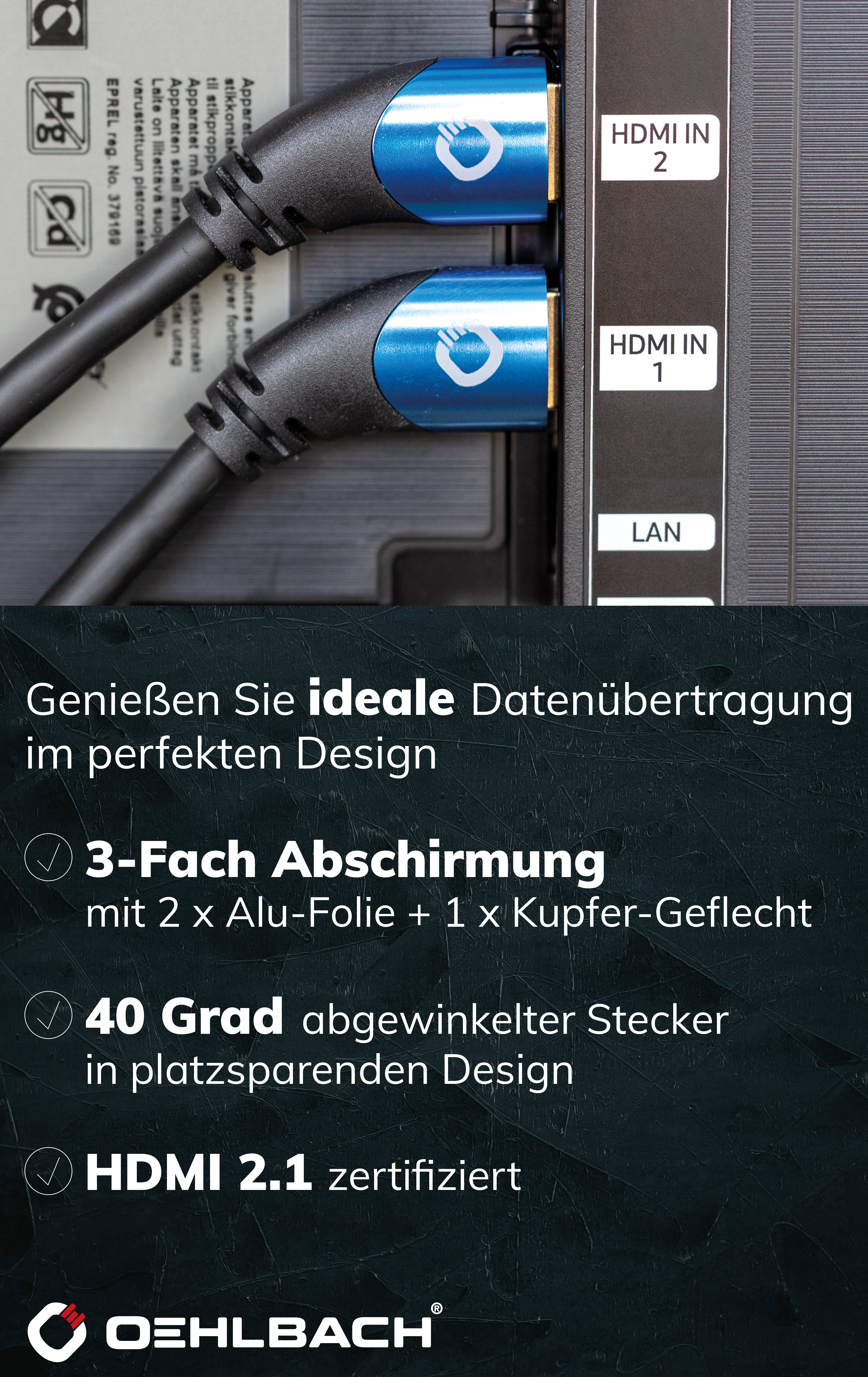 Oehlbach HDMI Anschlusskabel HDMI-A Stecker, HDMI-A Stecker 3.00m Schwarz D1C42533 8K UHD, dreifach geschirmt HDMI-Kabel