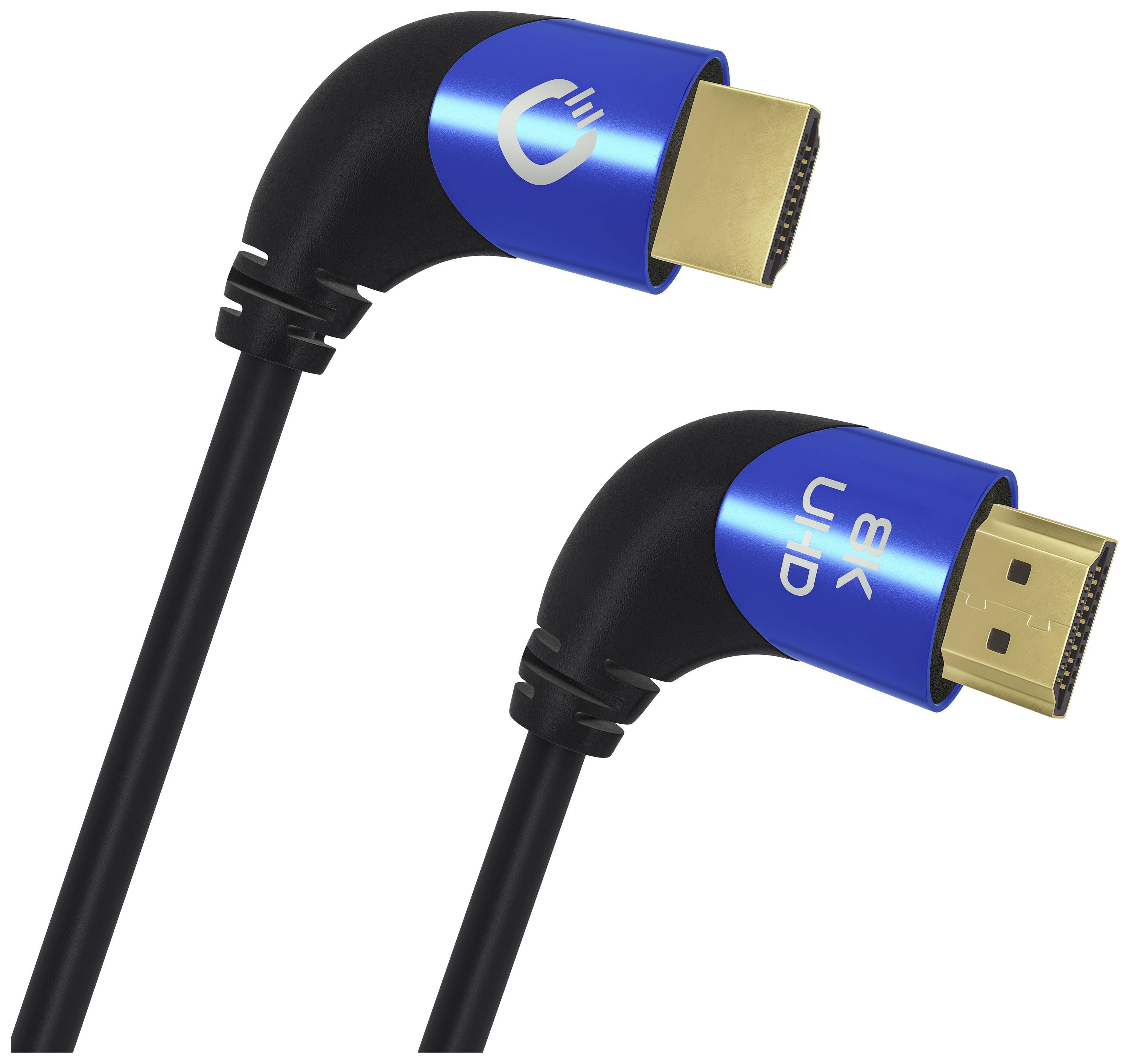 Oehlbach HDMI Anschlusskabel HDMI-A Stecker, HDMI-A Stecker 1.00m Schwarz D1C42540 8K UHD, 90° nach links gewinkelt, dreifach