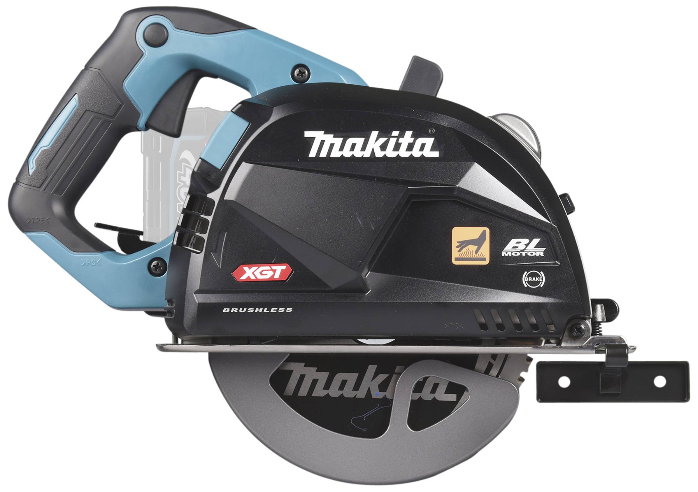 Kreissäge von Makita, Modell mit blau-schwarzem Design und bürstenlosem Motor.