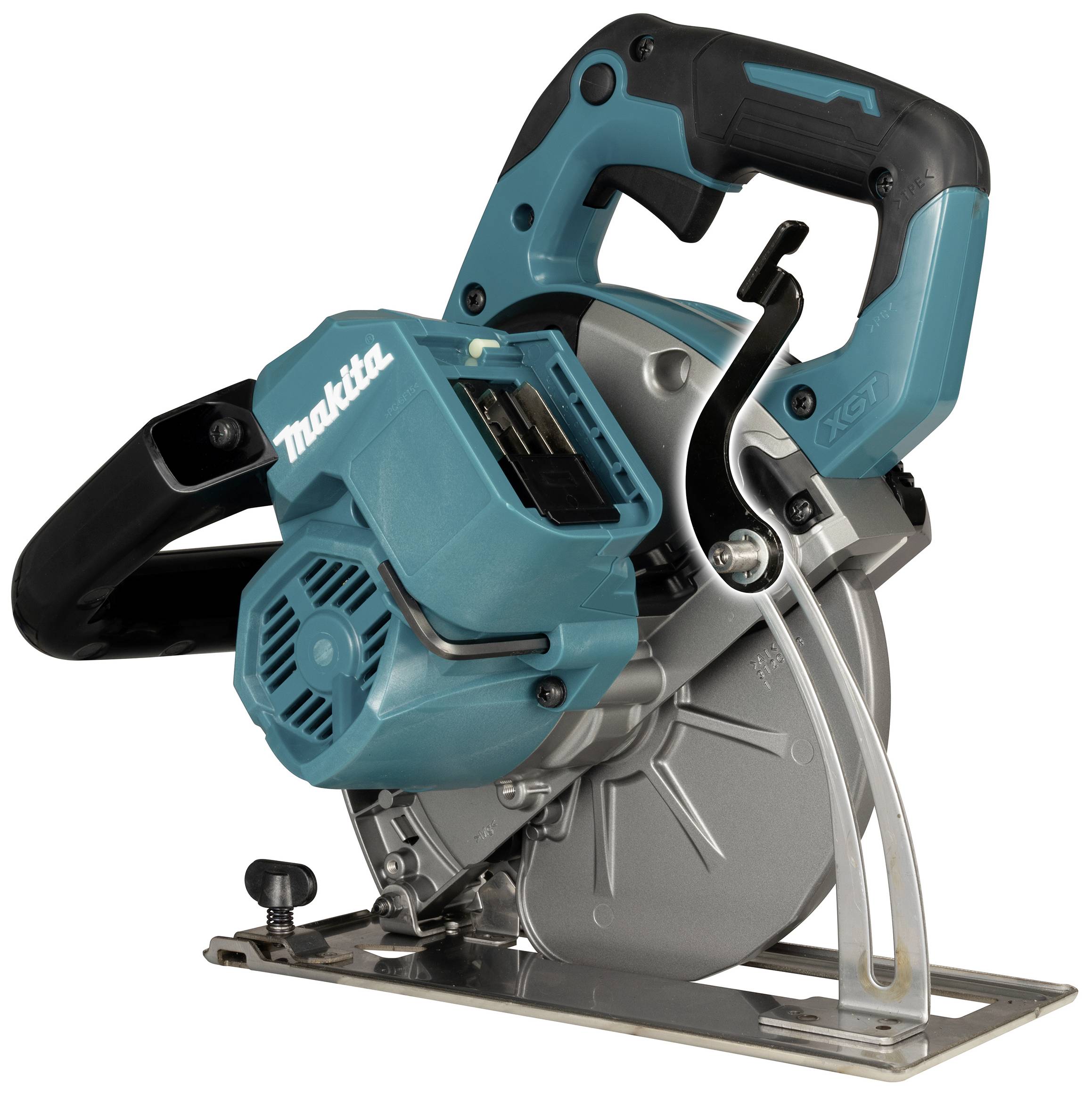 Eine blaue Handkreissäge auf einem weißen Hintergrund, markiert mit dem Markennamen an der Seite.