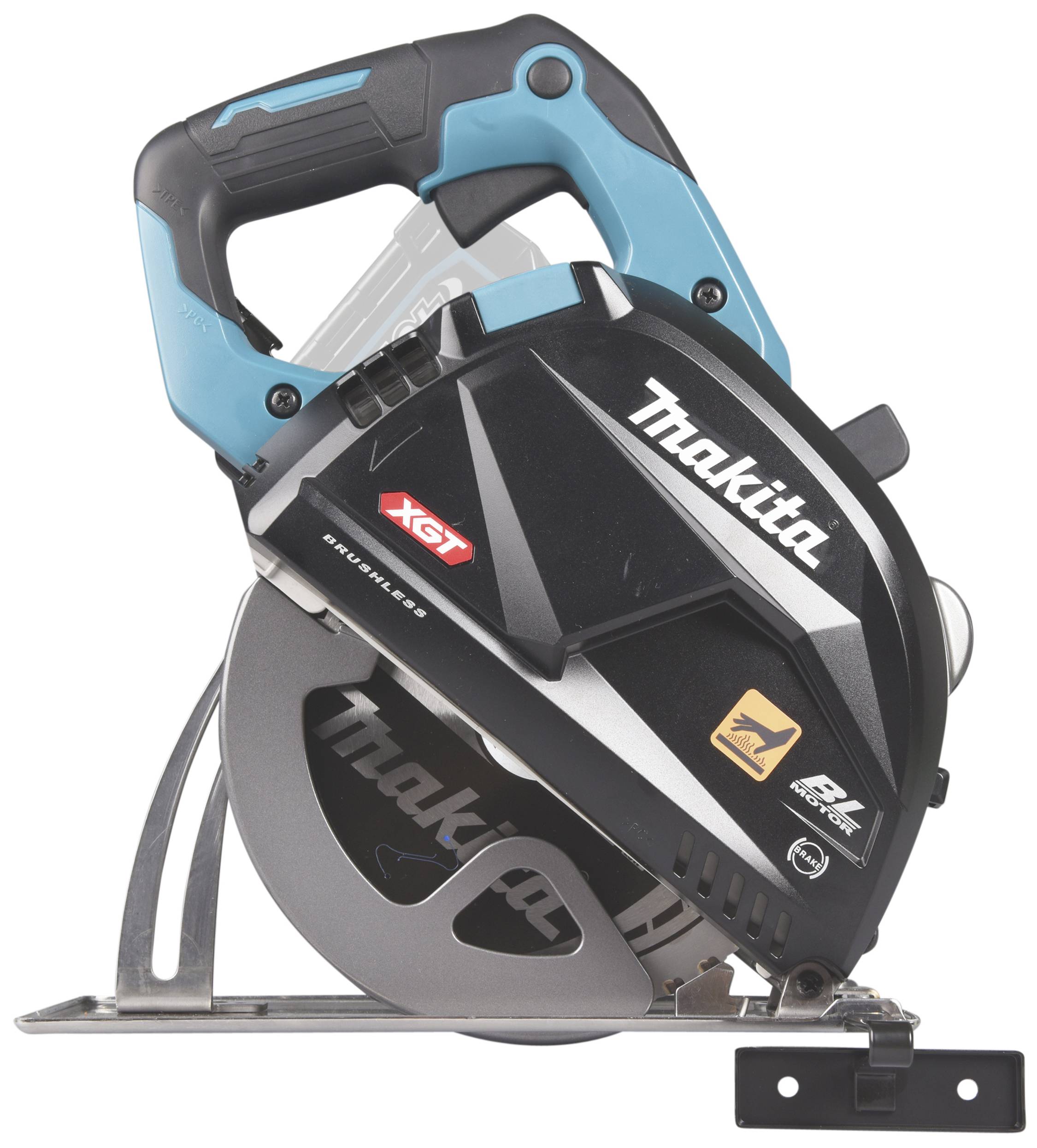 Handkreissäge von Makita mit blau-schwarzem Gehäuse und sichtbarem Sägeblatt, geeignet für präzise Schnitte in verschiedenen Materialien.