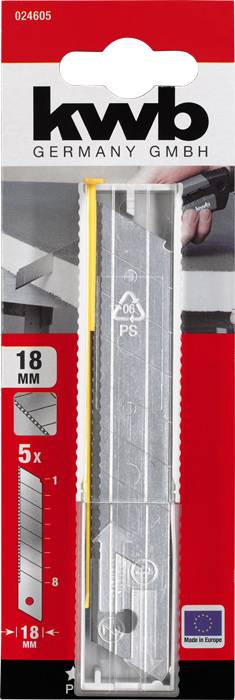 'Kwb Germany GmbH' Cutter-Klinge, 18 mm, 5 Stück, graue Klinge, rote Verpackung. Hergestellt in Europa.