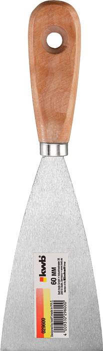 Ein flacher Spachtel mit Holzgriff und metallischer Klinge, verwendet zum Glätten von Oberflächen. Ein Etikett ist an der Klinge befestigt.