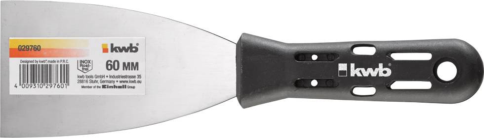 Spachtel mit schwarzem Griff und Stahlklinge, 60 mm Breite, Marke 'kwb'. Ideal zum Glätten von Flächen oder Entfernen von Farbe.