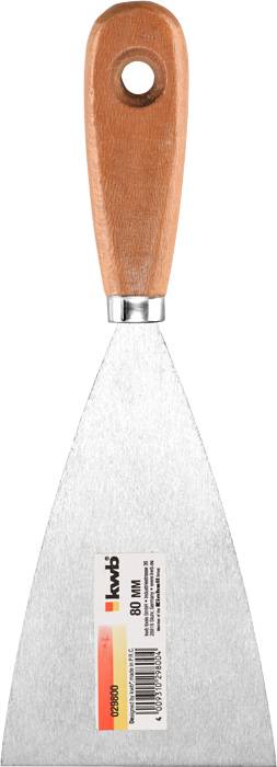 Metallspachtel mit Holzgriff und Etikett, das die Größe von 80 mm angibt. Geeignet für Maler- und Renovierungsarbeiten.