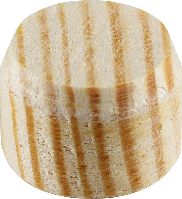 Holzstopfen mit sichtbarer Maserung und abgerundeten Kanten.