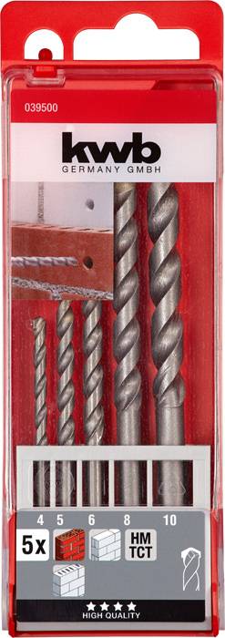 Kwb 039500 Vergütungsstahl Stein-Spiralbohrer 5teilig 4 mm, 5 mm, 6 mm, 8 mm, 10mm Zylinderschaft 5St.