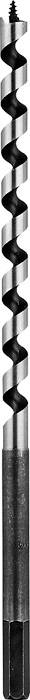 Ein schwarzer Bohrer mit spiralförmigem Design und glattem silbernem Schaft. Verwendet zum Bohren in verschiedene Materialien.