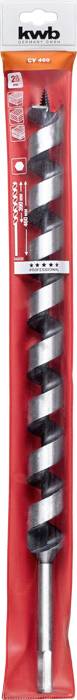 'kwb LV 402' langer Holzbohrer in roter Verpackung, geeignet für tiefe Bohrungen in Holz.
