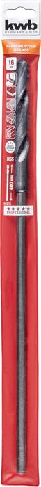 Ein 'kwb'-Bohrer in einer roten Verpackung mit der Aufschrift 'Stein-Bohrer', geeignet für Bohren in harte Materialien.