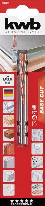 Kwb 048660 Hartmetall, Wolframstahl Mehrzweckbohrer ück 6mm Gesamtlänge 100mm Zylinderschaft